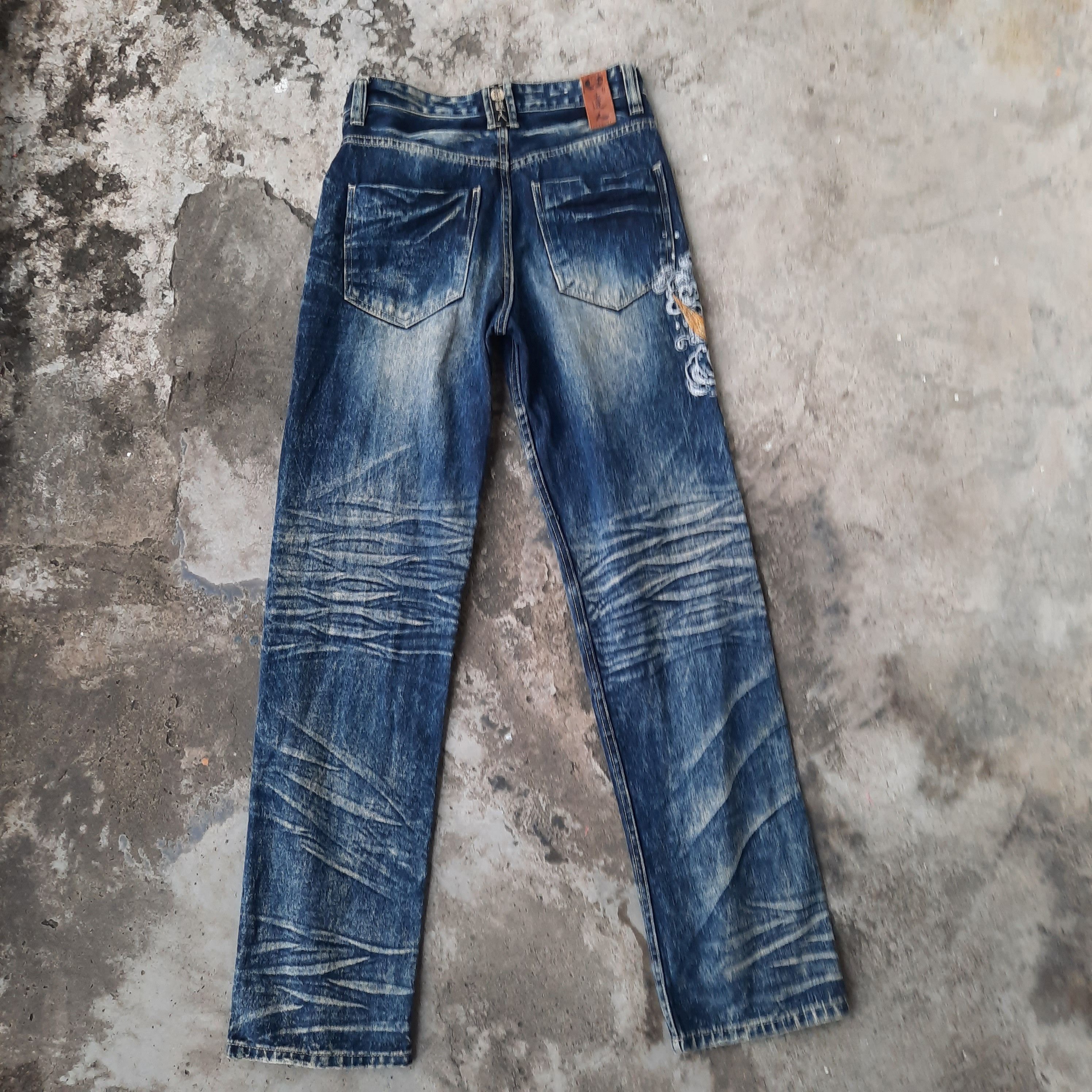 Japanese Brand Big Train Embroidery Sukajan Distressed Denim Size US 30 / EU 46 - 3 Thumbnail