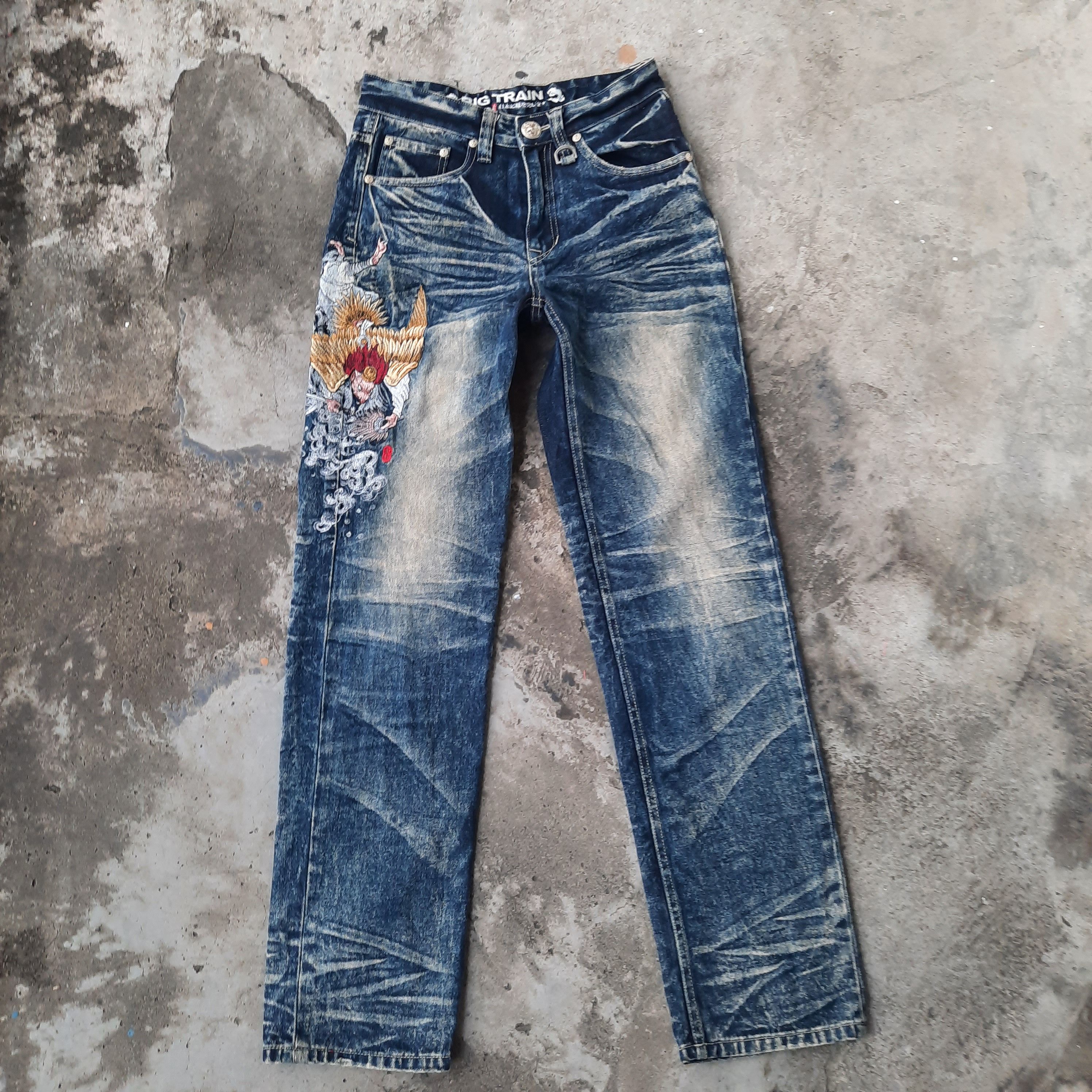 Japanese Brand Big Train Embroidery Sukajan Distressed Denim Size US 30 / EU 46 - 4 Thumbnail