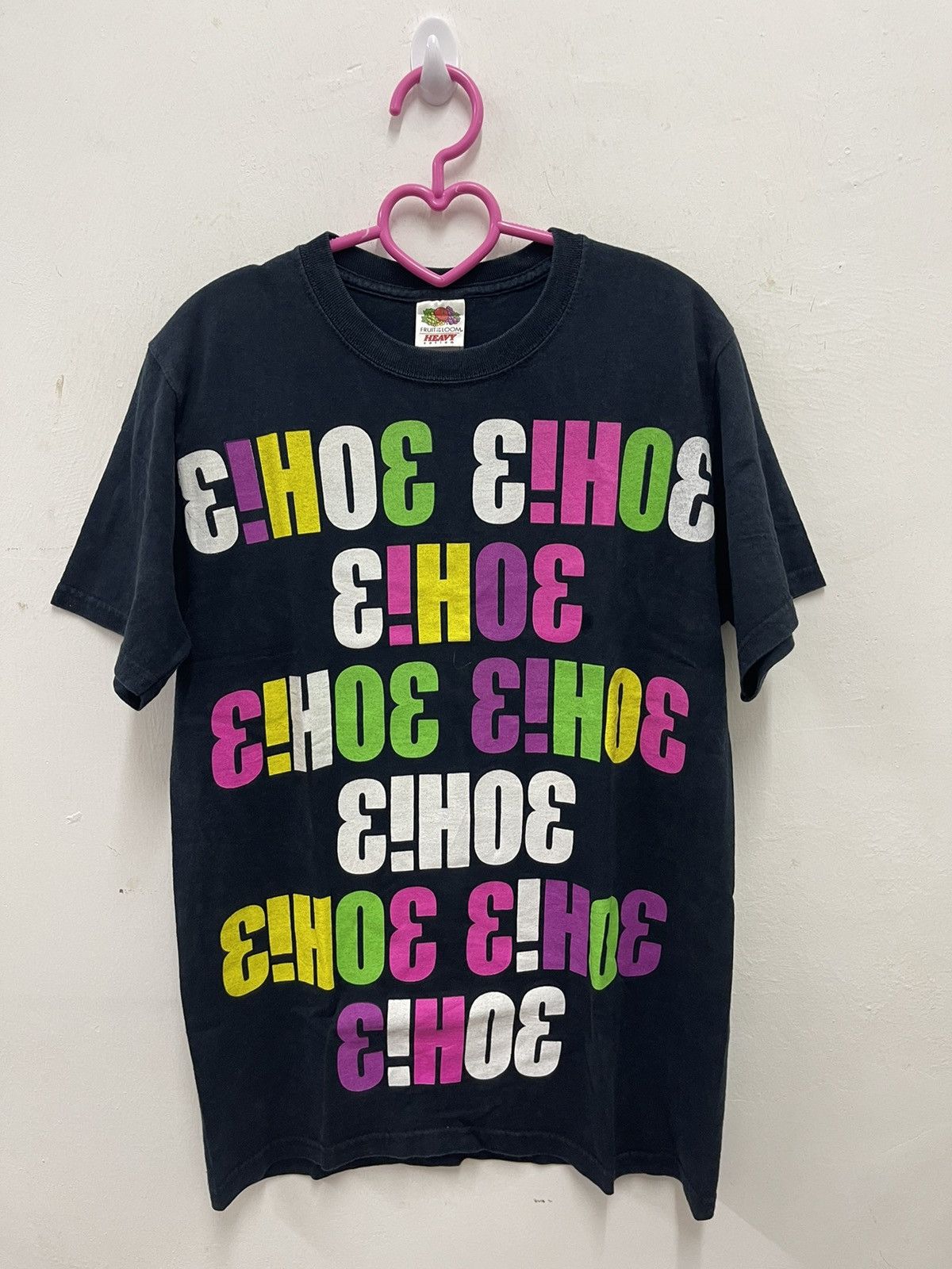 image of Band Tees x Rock T Shirt 3Oh!3 Spell Out All Over Tee in Black, Men's (Size Small)