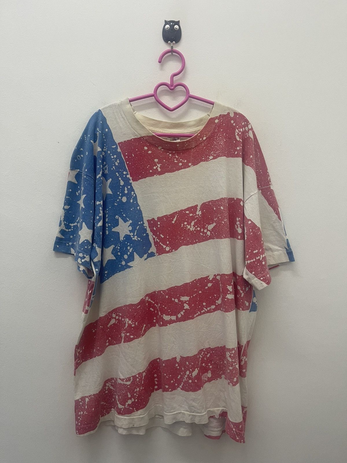 image of Fruit Of The Loom x Made In USA 90's Vintage American Usa Flag Full All Over 1992 Tee in White/Blue