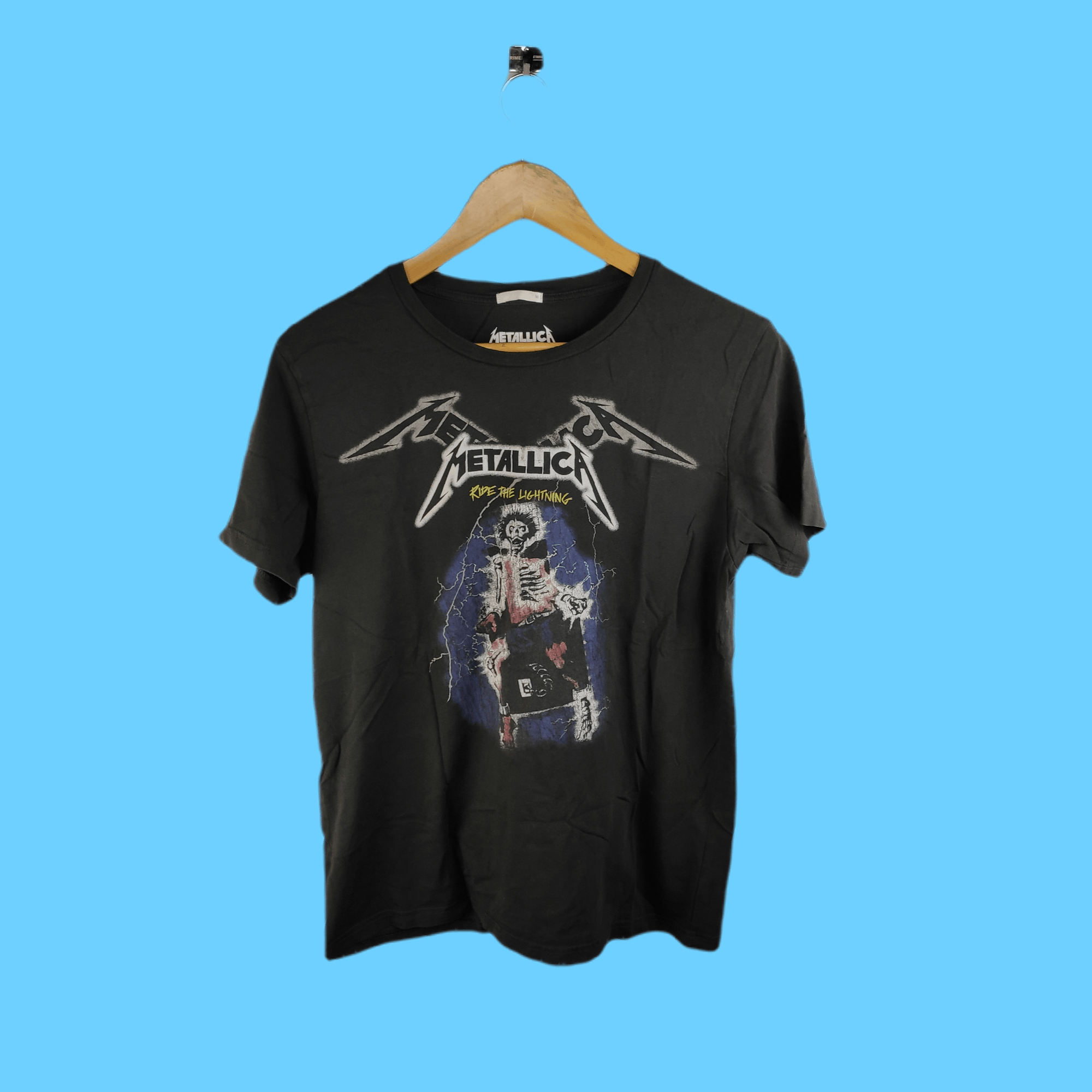 image of Band Tees x Metallica Ride The Lightning Skeleton Tee in Black, Men's (Size Medium)