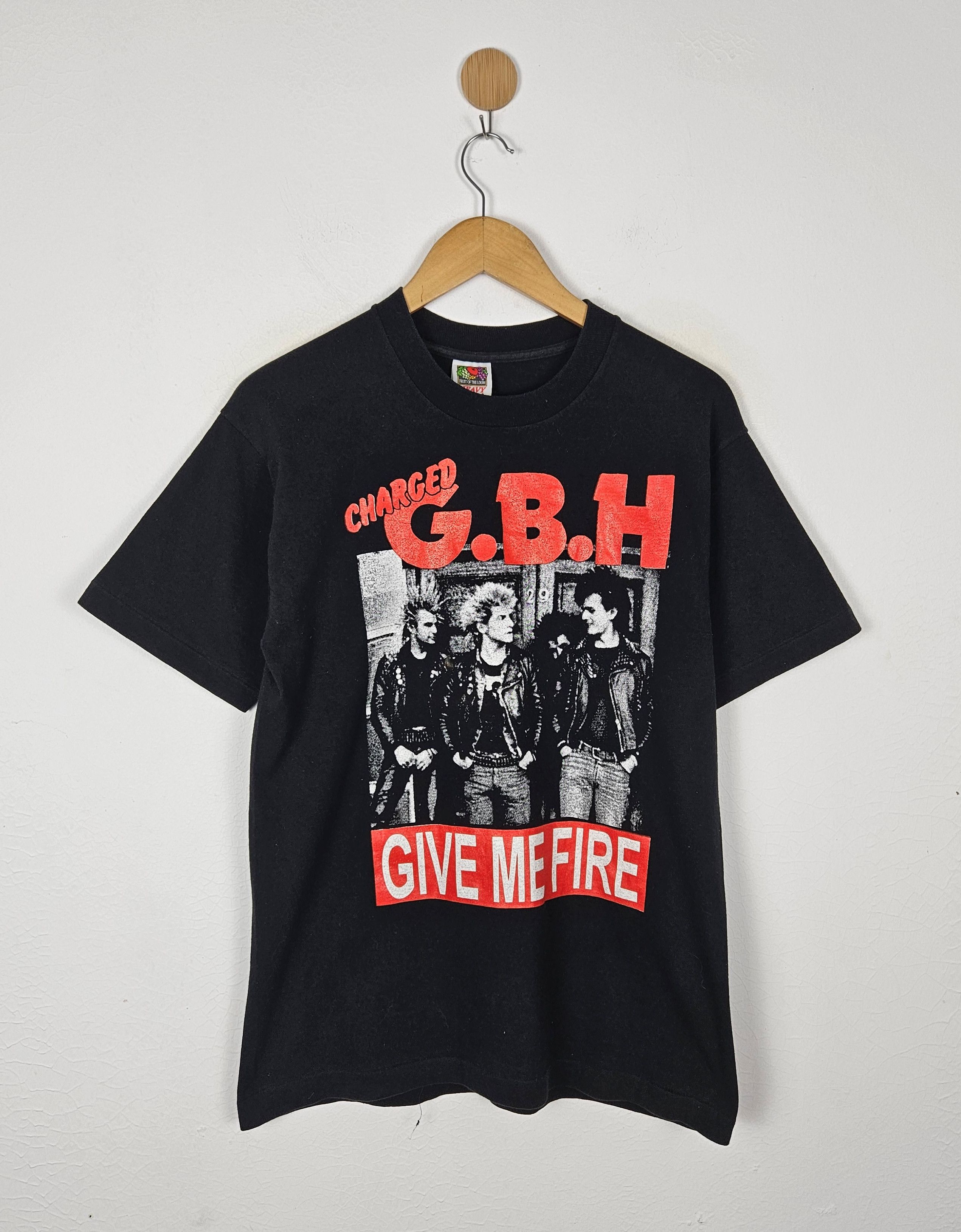 Vintage 90s charged GBH hot give me fire man trap punk rock band tee t shirt mens xl