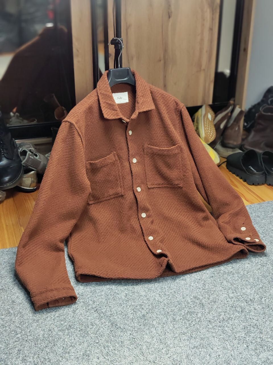 Designer Folk Overshirt Textured Brown knit Pocket Light Jacket Size US L / EU 52-54 / 3 - 21 Thumbnail