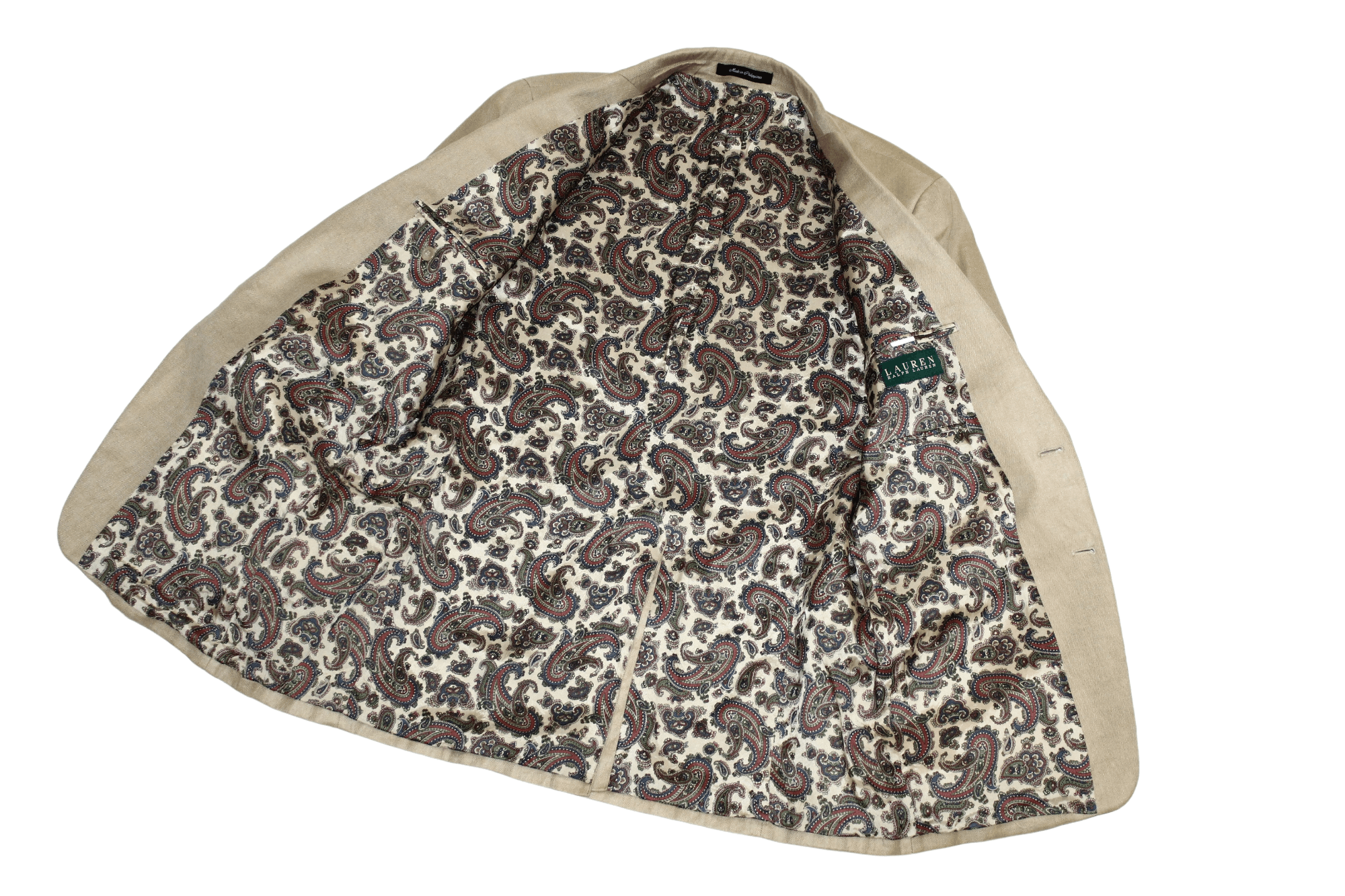 Lauren Ralph Lauren Lauren R.L. Herringbone Linen-Cotton Paisley Lined Blazer Size 42L - 2 Thumbnail