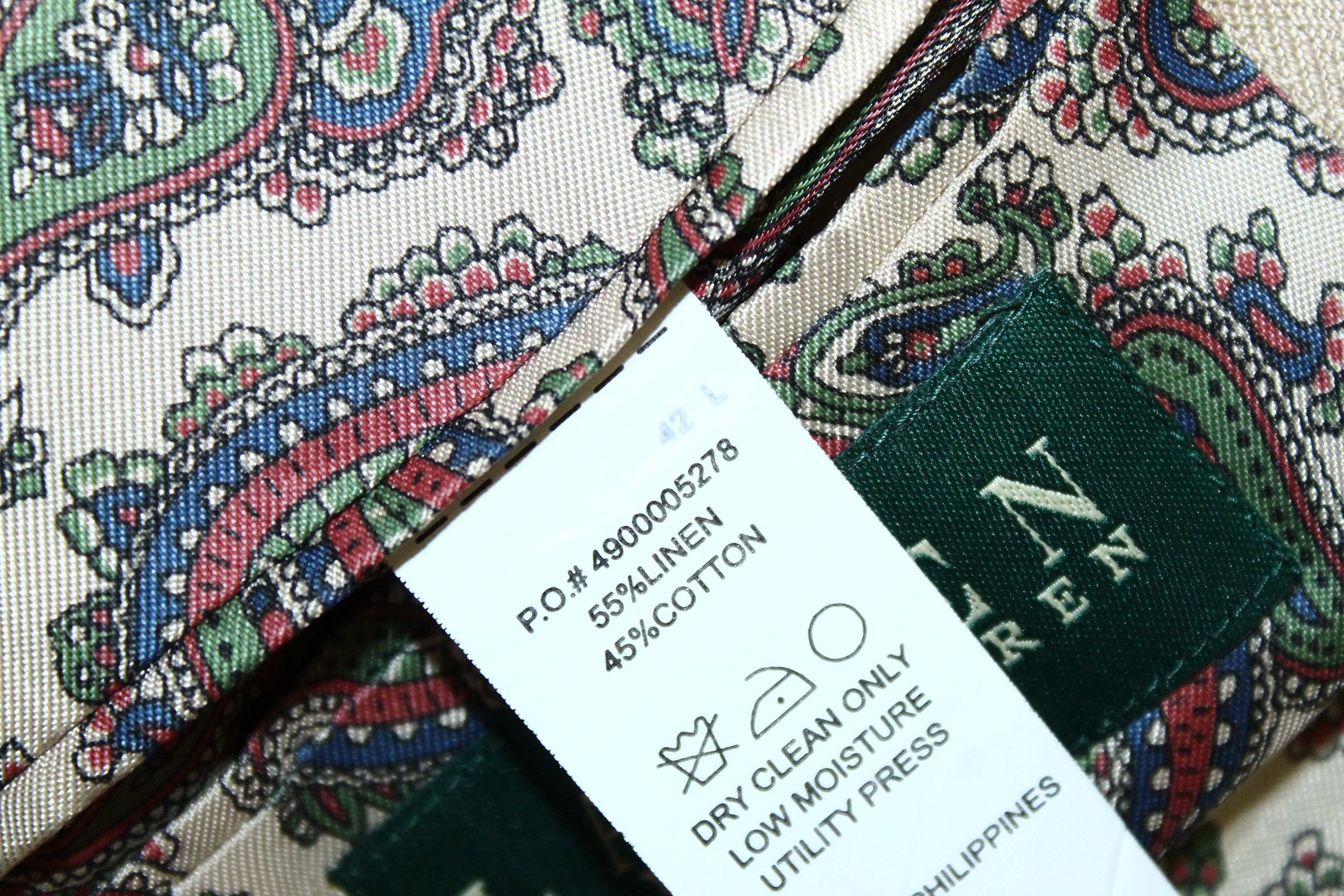 Lauren Ralph Lauren Lauren R.L. Herringbone Linen-Cotton Paisley Lined Blazer Size 42L - 14 Thumbnail