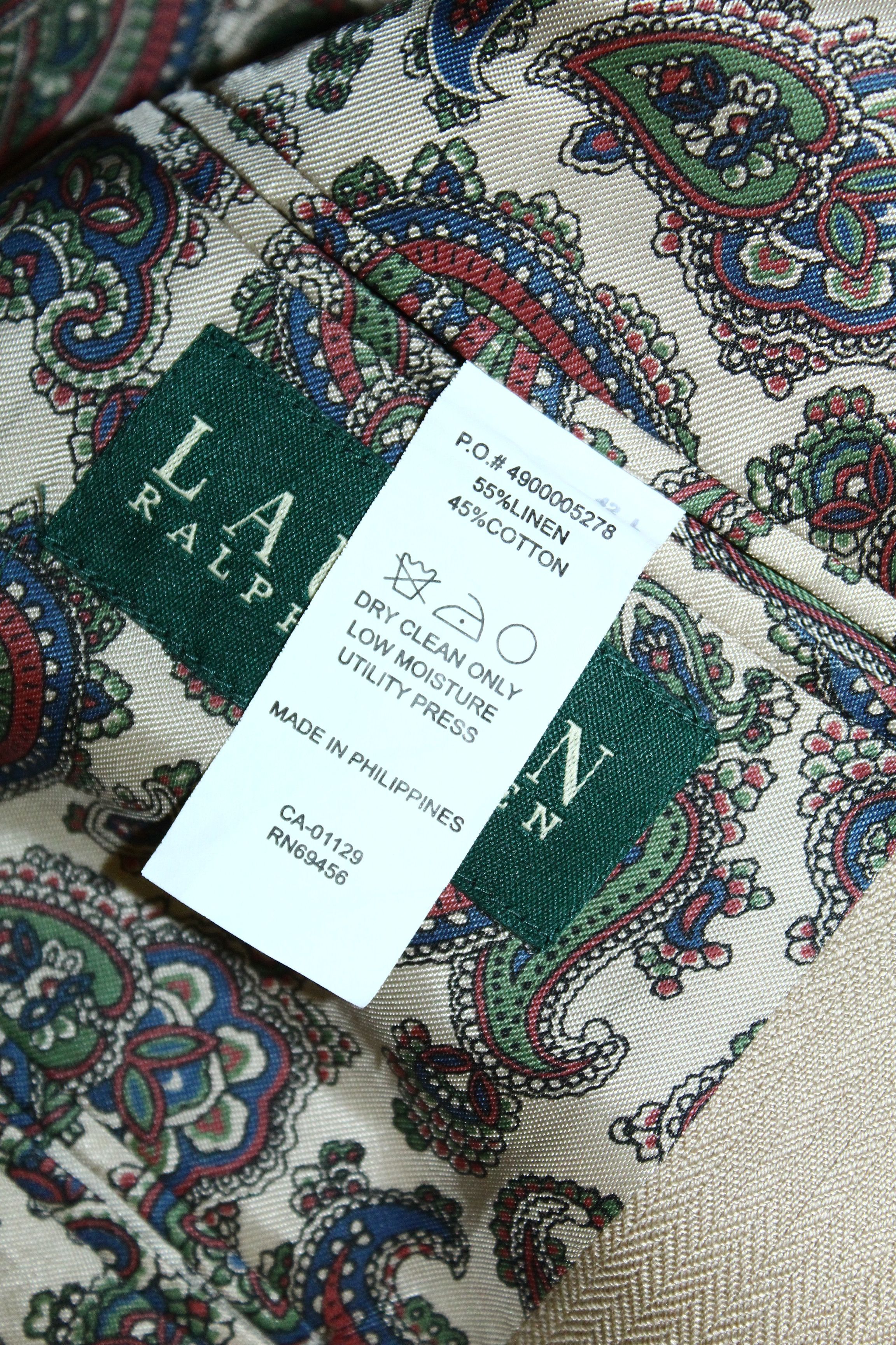 Lauren Ralph Lauren Lauren R.L. Herringbone Linen-Cotton Paisley Lined Blazer Size 42L - 13 Thumbnail