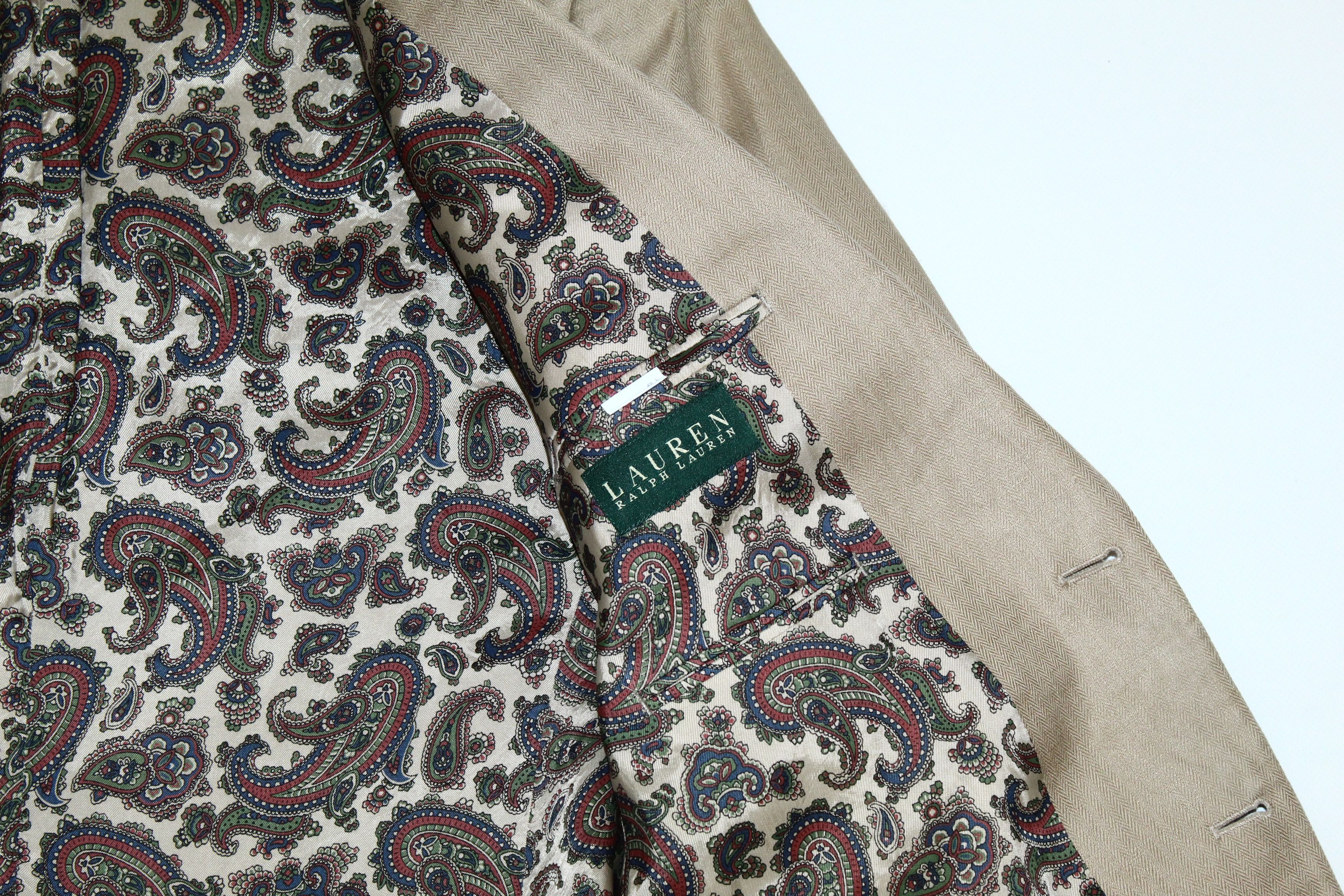 Lauren Ralph Lauren Lauren R.L. Herringbone Linen-Cotton Paisley Lined Blazer Size 42L - 11 Thumbnail