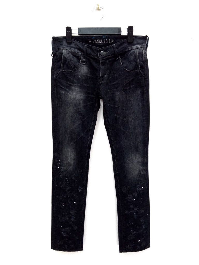 image of Vanquish Paint Splash With Glitter Denim Jeans Punk Style in Black Grey, Men's (Size 32)