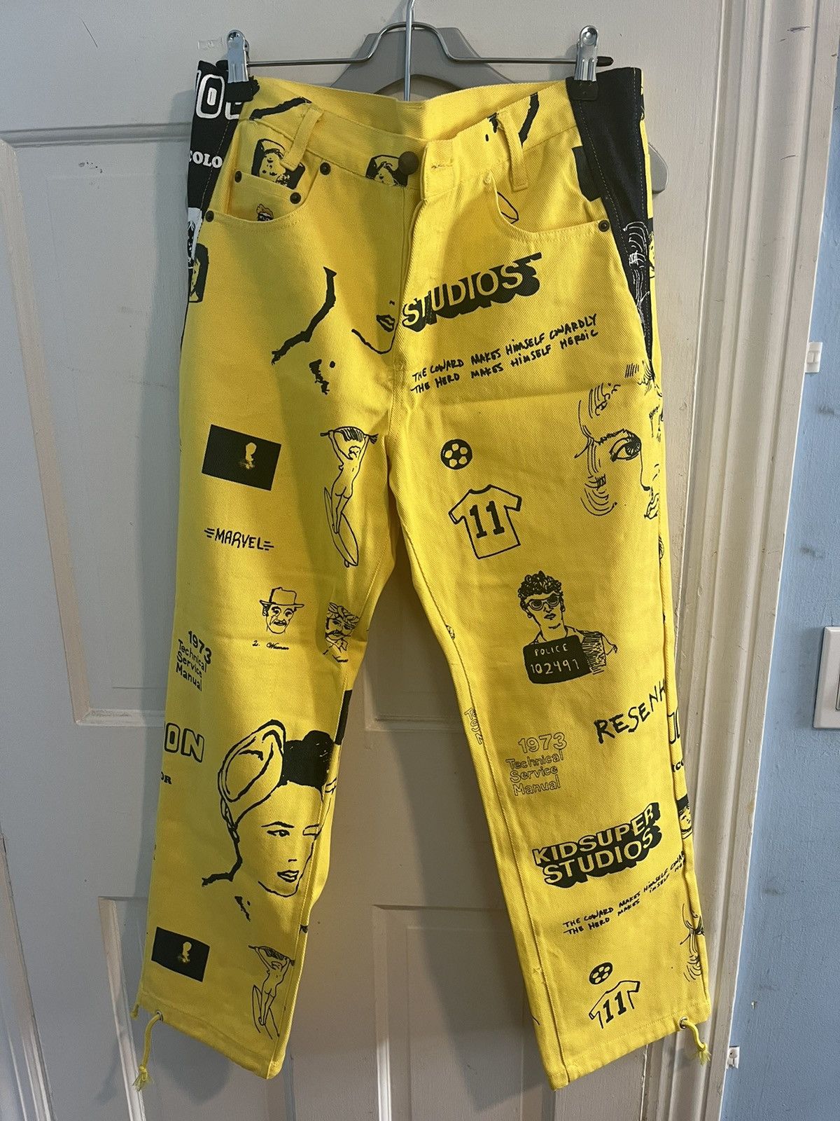 image of Kidsuper Studios Kidsuper Yellow Black Print Pants in Black/Yellow, Men's (Size 32)