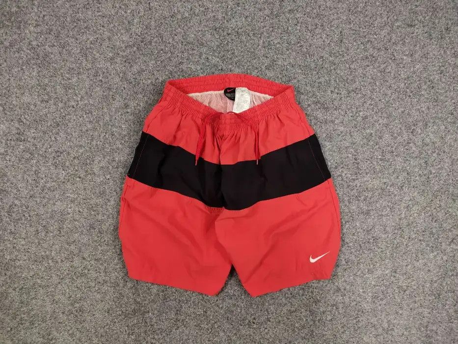 Nike Vintage 90's Nike Big Swoosh Logo Nylon Red Light Shorts Size US 34 / EU 50 - 1 Thumbnail