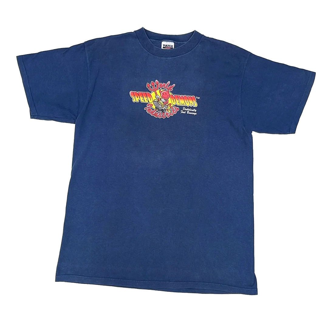 image of Tultex x Vintage World Industries Speed Demons 90's Skateboard VTG Logo Tee in Blue, Men's (Size XL