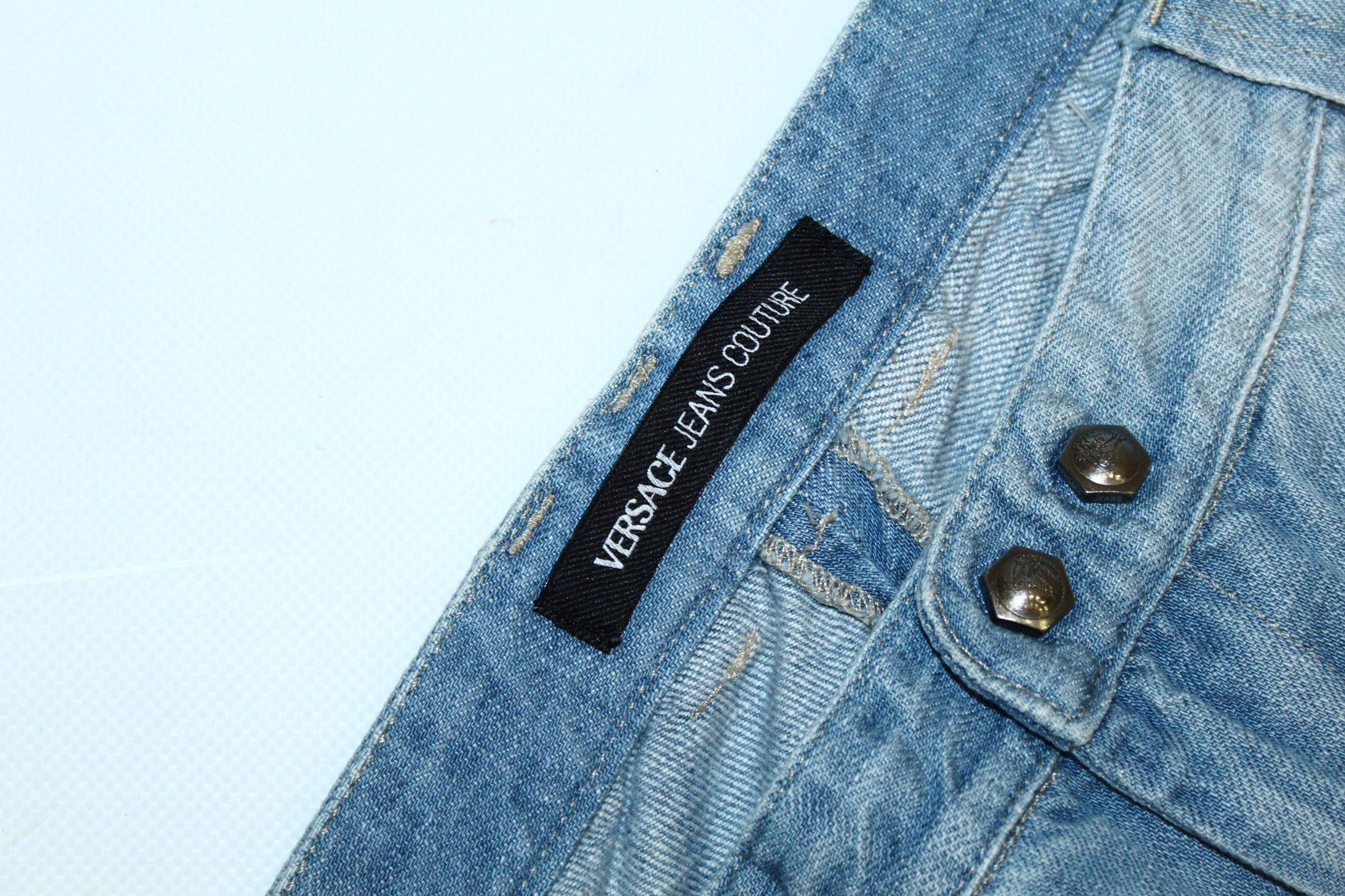 Versace Double Knee Stonewash Faded Blue Denim Biker Jeans