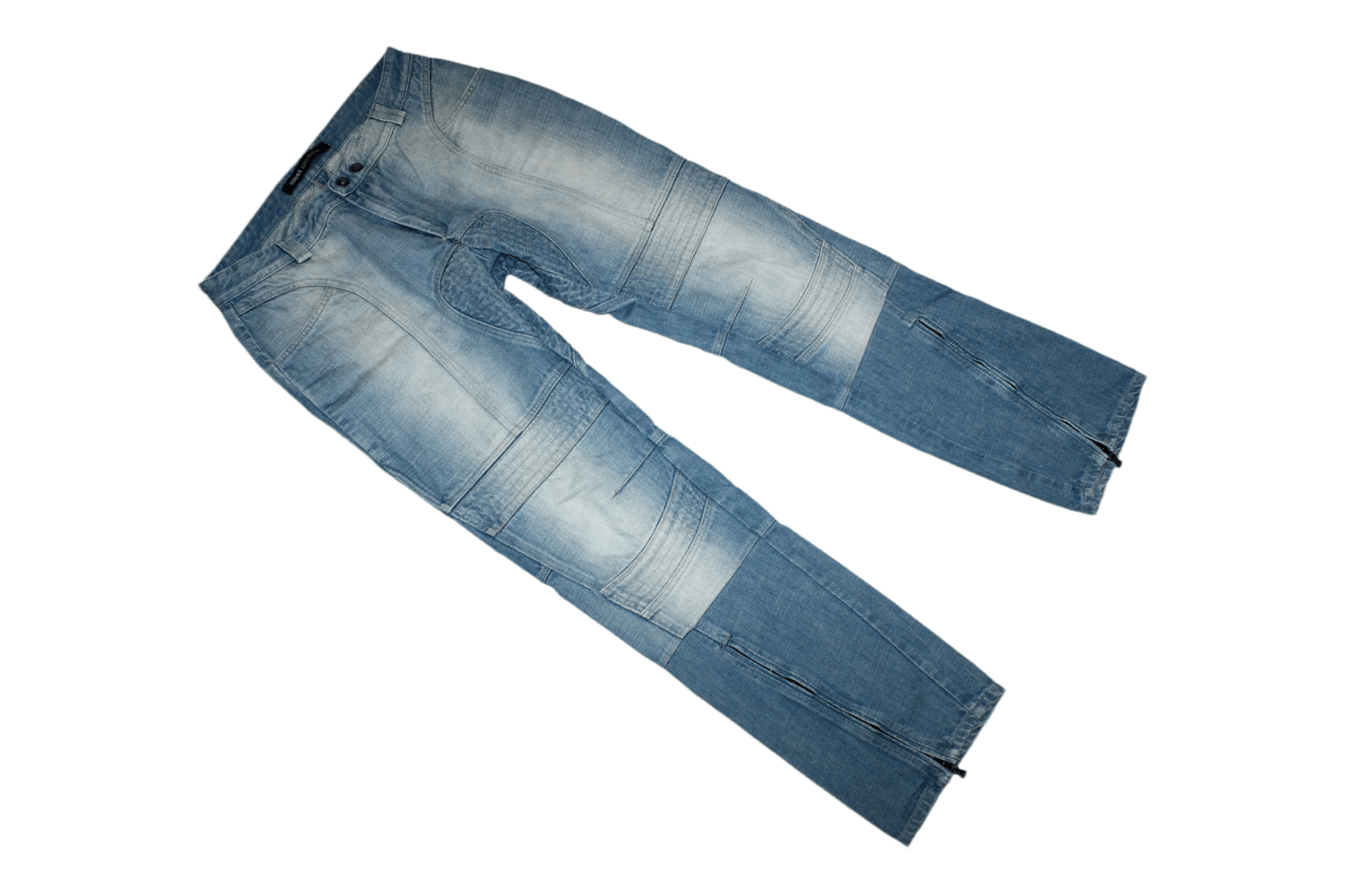 Versace Double Knee Stonewash Faded Blue Denim Biker Jeans