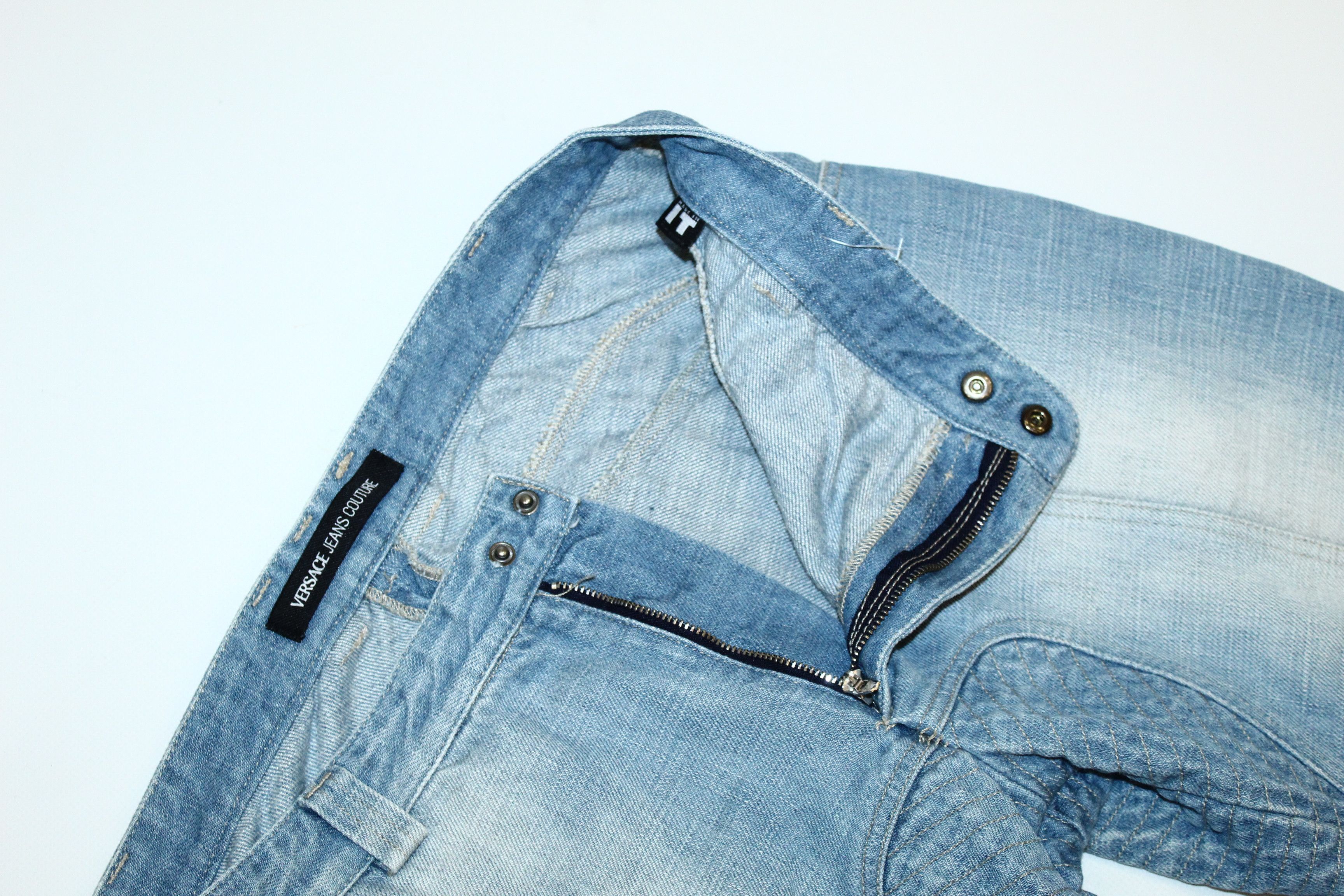 Versace Double Knee Stonewash Faded Blue Denim Biker Jeans