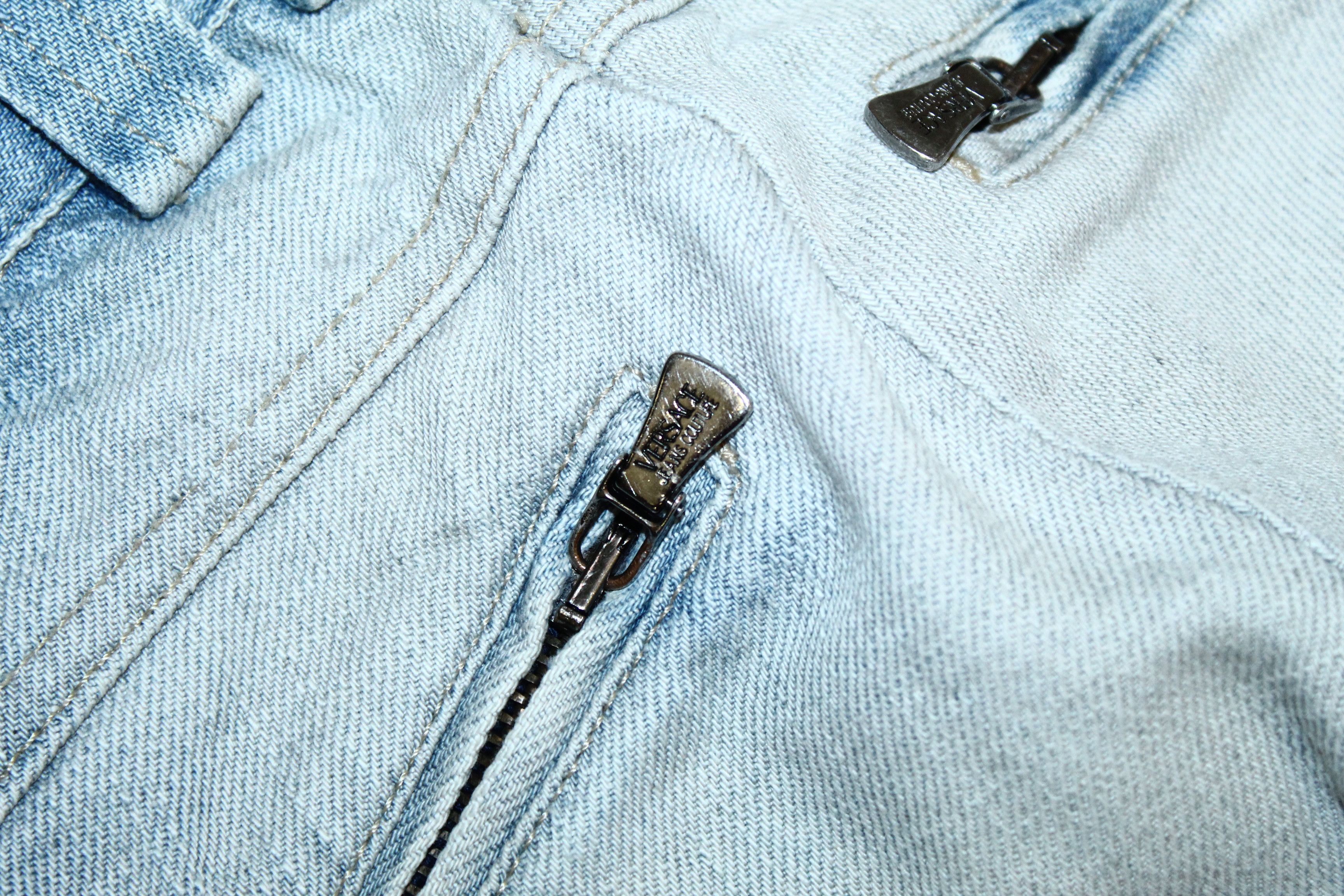 Versace Double Knee Stonewash Faded Blue Denim Biker Jeans