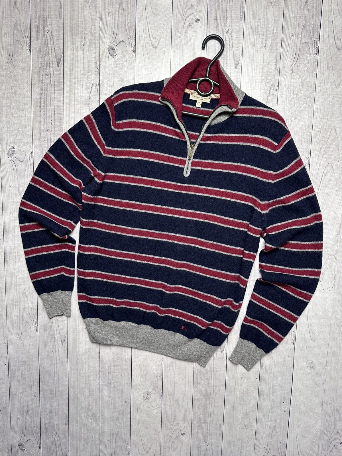 Burberry × Vintage Vintage Burberry striped sweater size M logo zip 1/4 Size US M / EU 48-50 / 2 - 1 Thumbnail