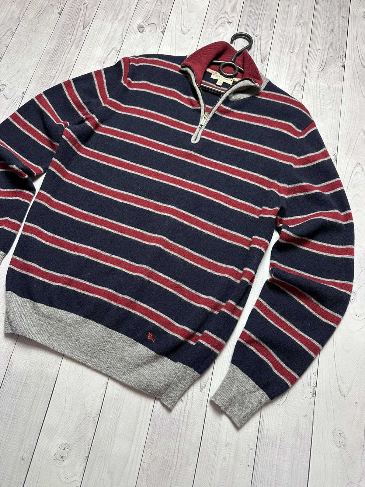 Burberry × Vintage Vintage Burberry striped sweater size M logo zip 1/4 Size US M / EU 48-50 / 2 - 2 Thumbnail