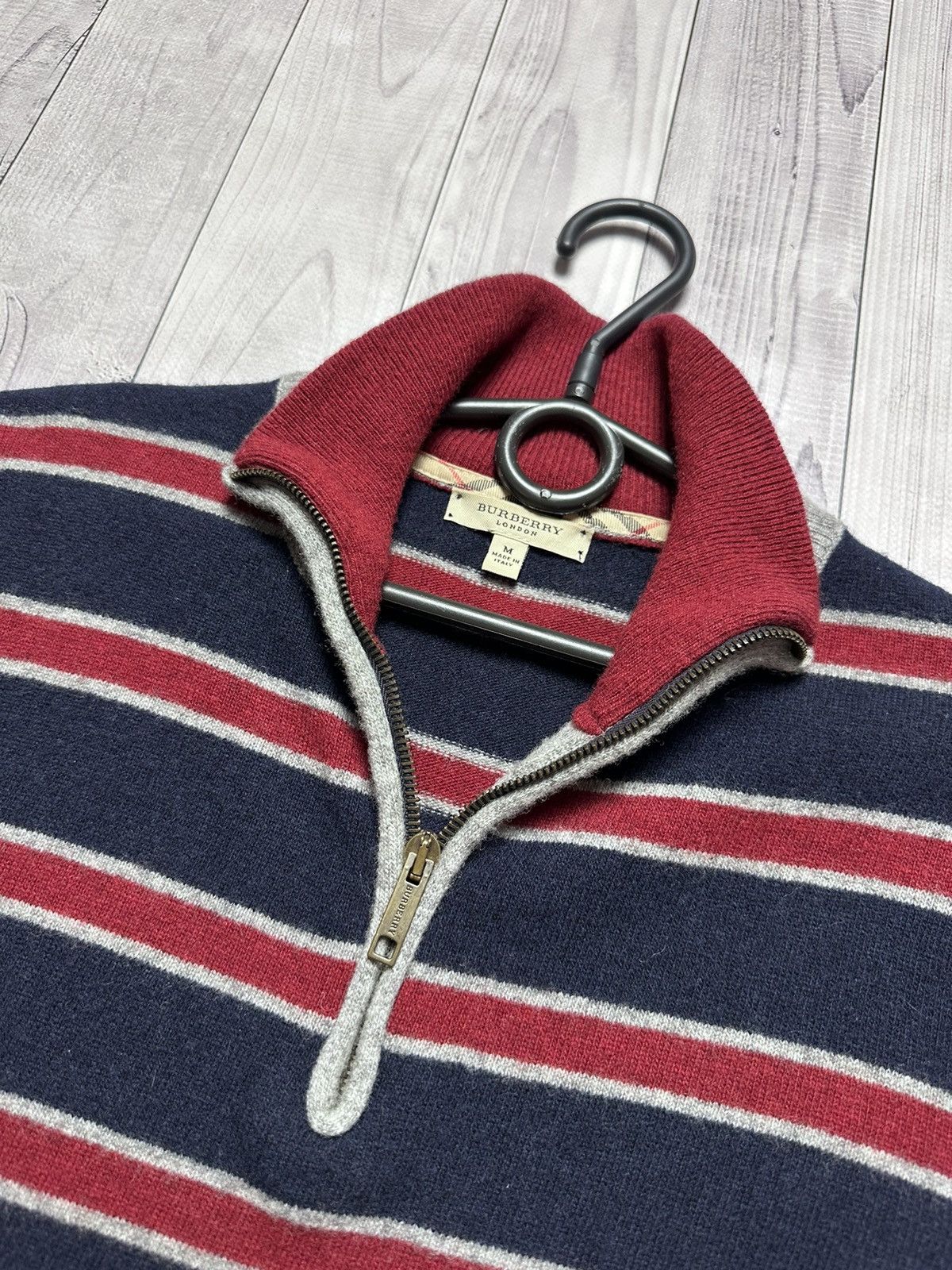Burberry × Vintage Vintage Burberry striped sweater size M logo zip 1/4 Size US M / EU 48-50 / 2 - 4 Thumbnail