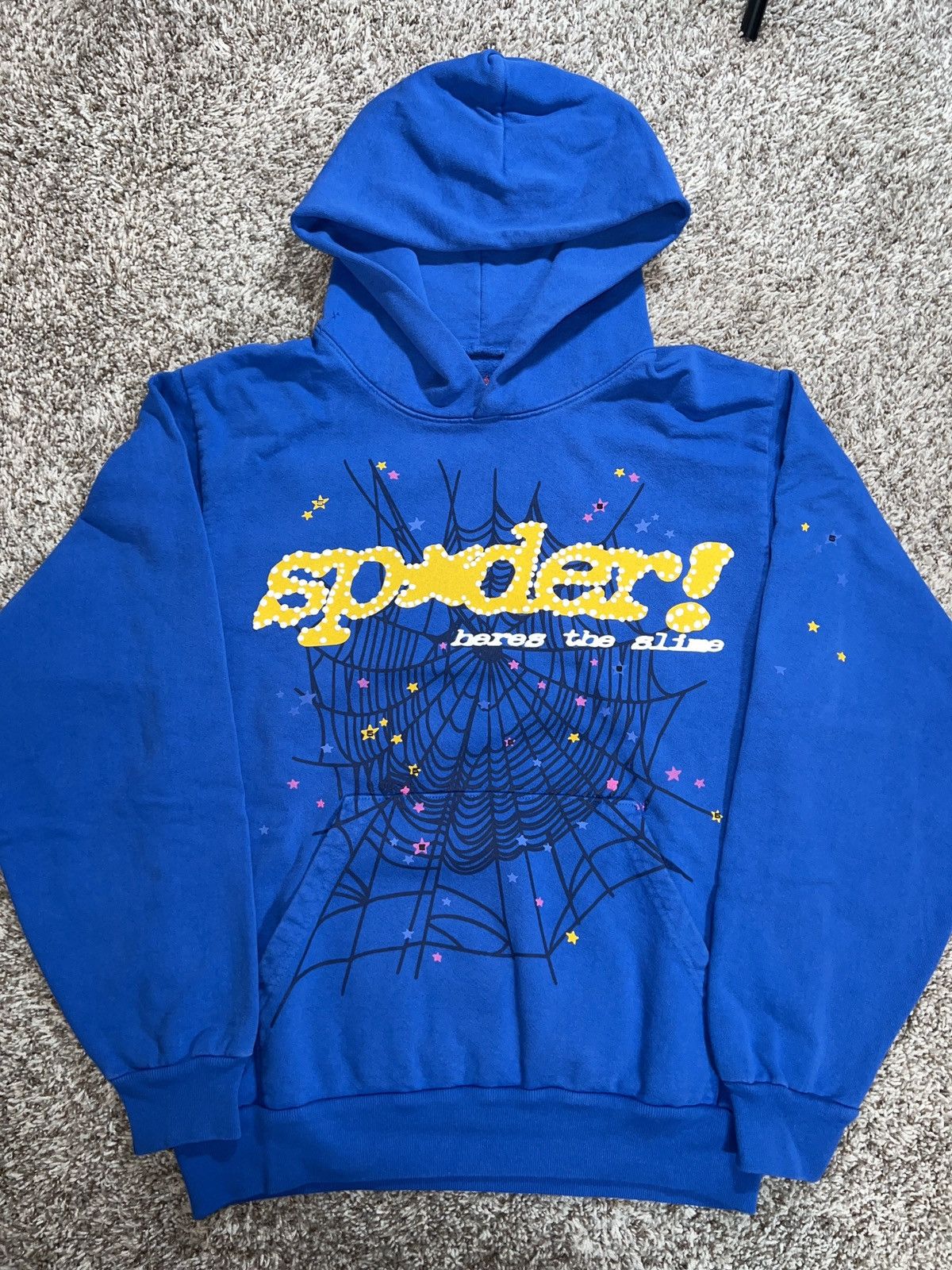 image of Spider Worldwide Sp5Der Marina Blue Hoodie in Blue/Yellow, Men's (Size Small)