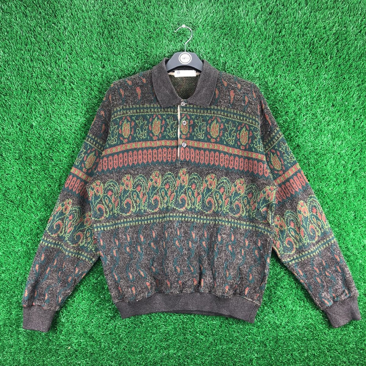 Lindbergh Vintage 90's LINDBERGH Knit Polo Shirt Mohair Multicoloar Size US M / EU 48-50 / 2 - 1 Thumbnail