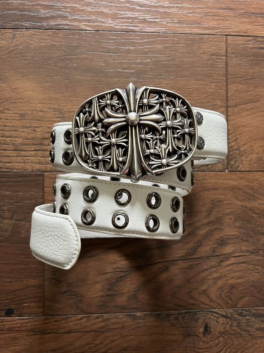 Chrome Hearts Chrome hearts grommet belt strap white leather | Grailed