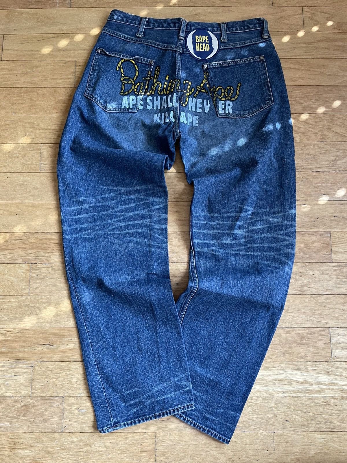 Bape Bape Champion Washed Denim | Grailed