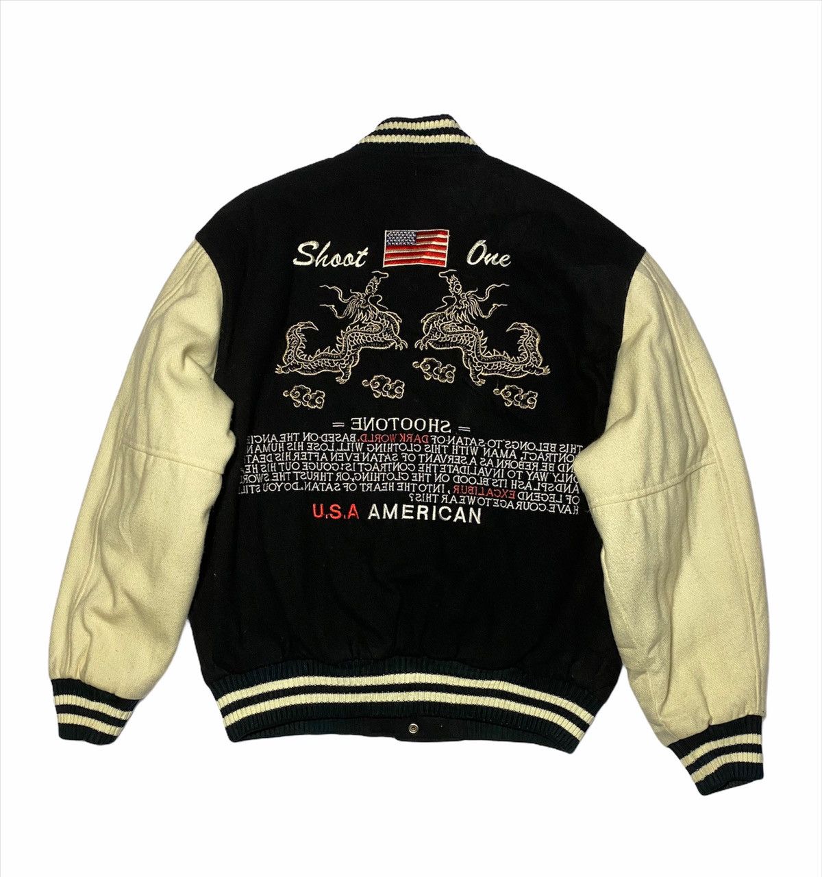Other Vintage 90s Sukajan Shoot One Dragon Embroidered Varsity Size US L / EU 52-54 / 3 - 1 Thumbnail