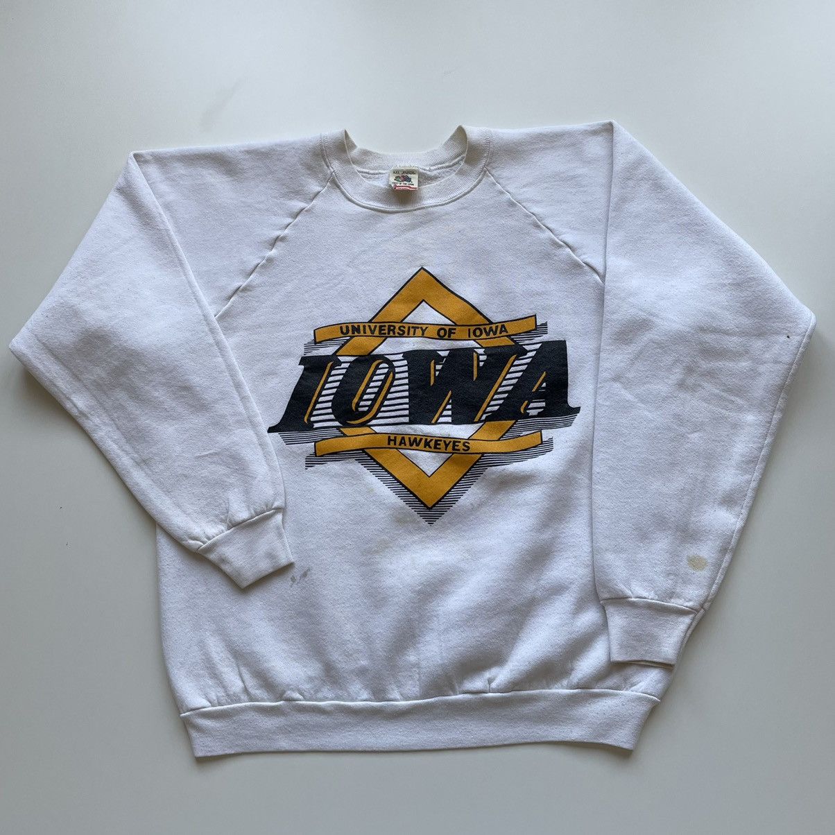 image of American College x NCAA Vintage 90's Iowa Hawkeyes University Crewneck Sweater White (Size Large)