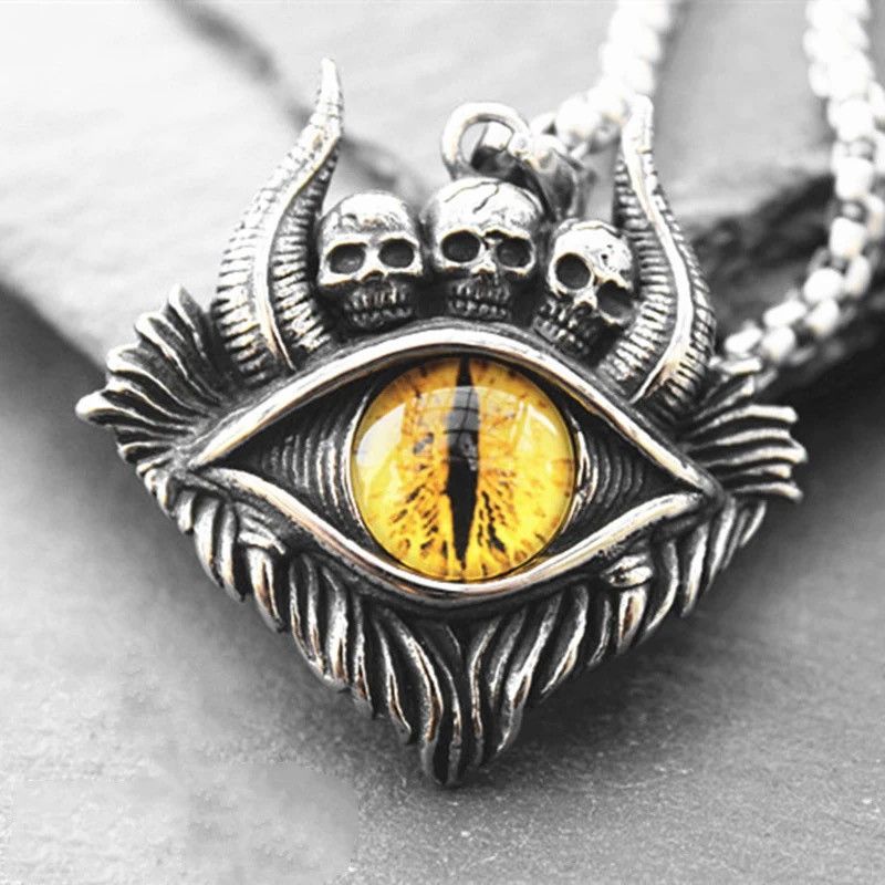 Jewelry Devil's Eye Bull Horns Skull Pendant Necklace Size ONE SIZE - 2 Thumbnail