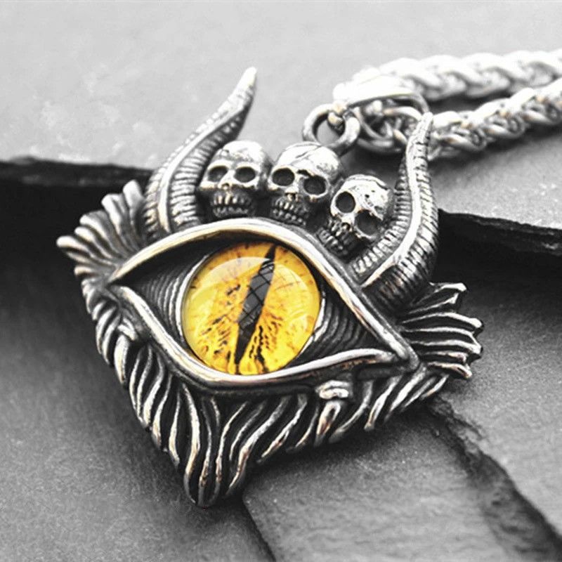 Jewelry Devil's Eye Bull Horns Skull Pendant Necklace Size ONE SIZE - 3 Thumbnail