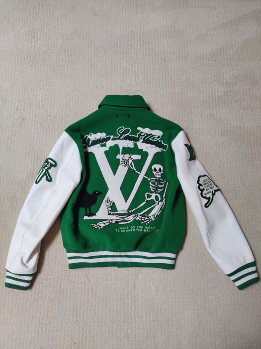 Louis Vuitton Rare FW21 Patches Embroidery Varsity Leather Jacket Sz46
