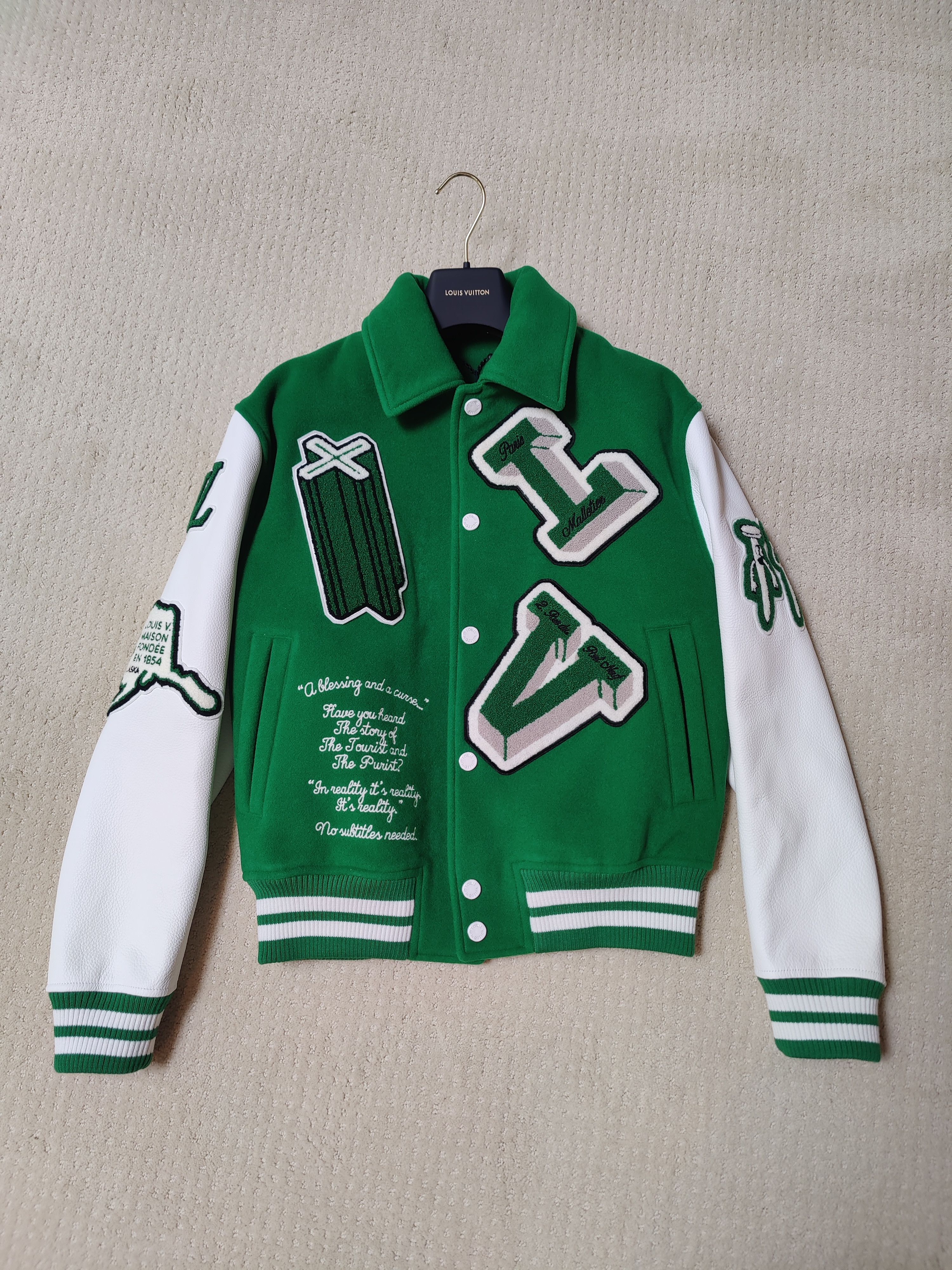 Louis Vuitton Rare FW21 Patches Embroidery Varsity Leather Jacket Sz46