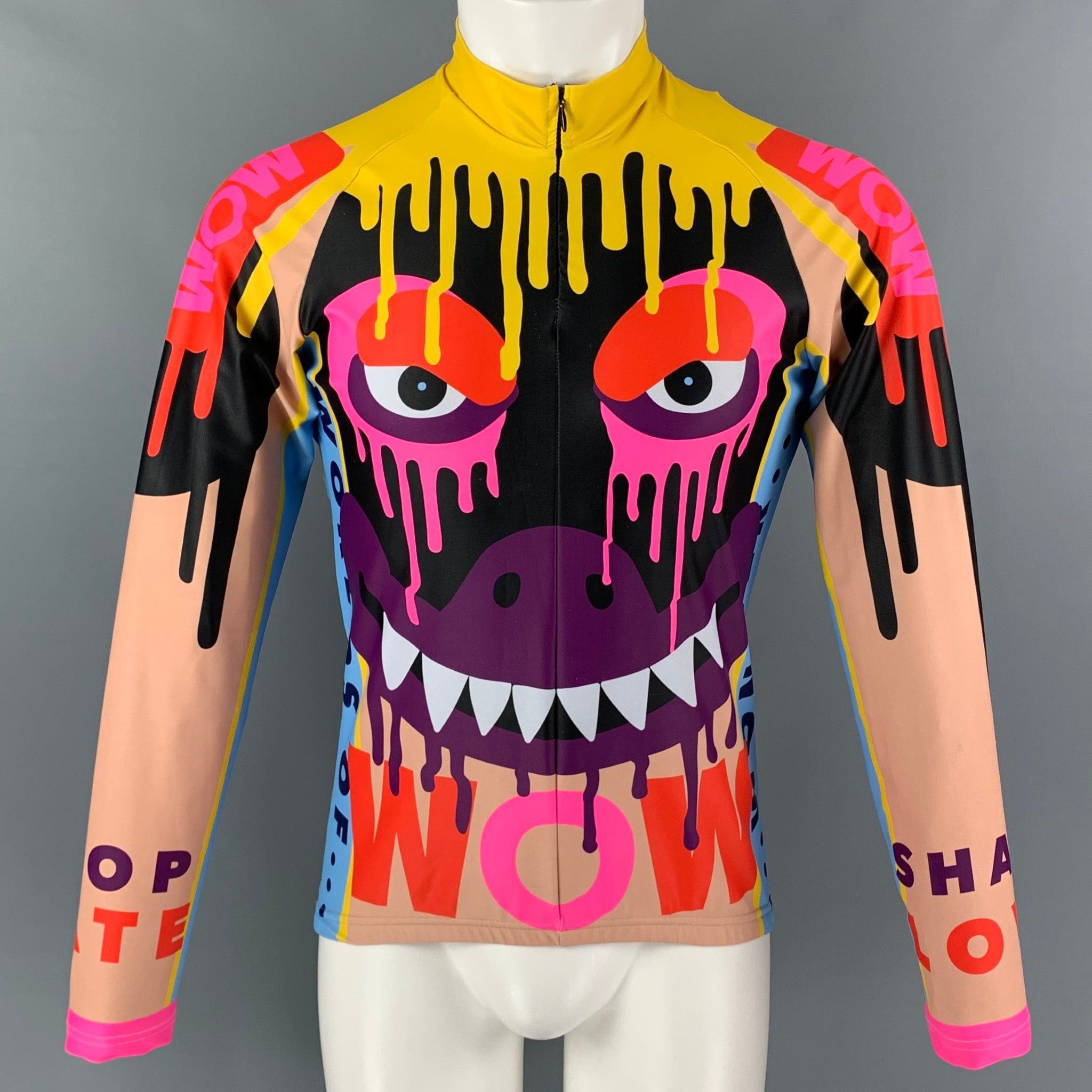 Walter Van Beirendonck FW19 Size M Orange Pink Graphic Nylon Jersey Bike Top