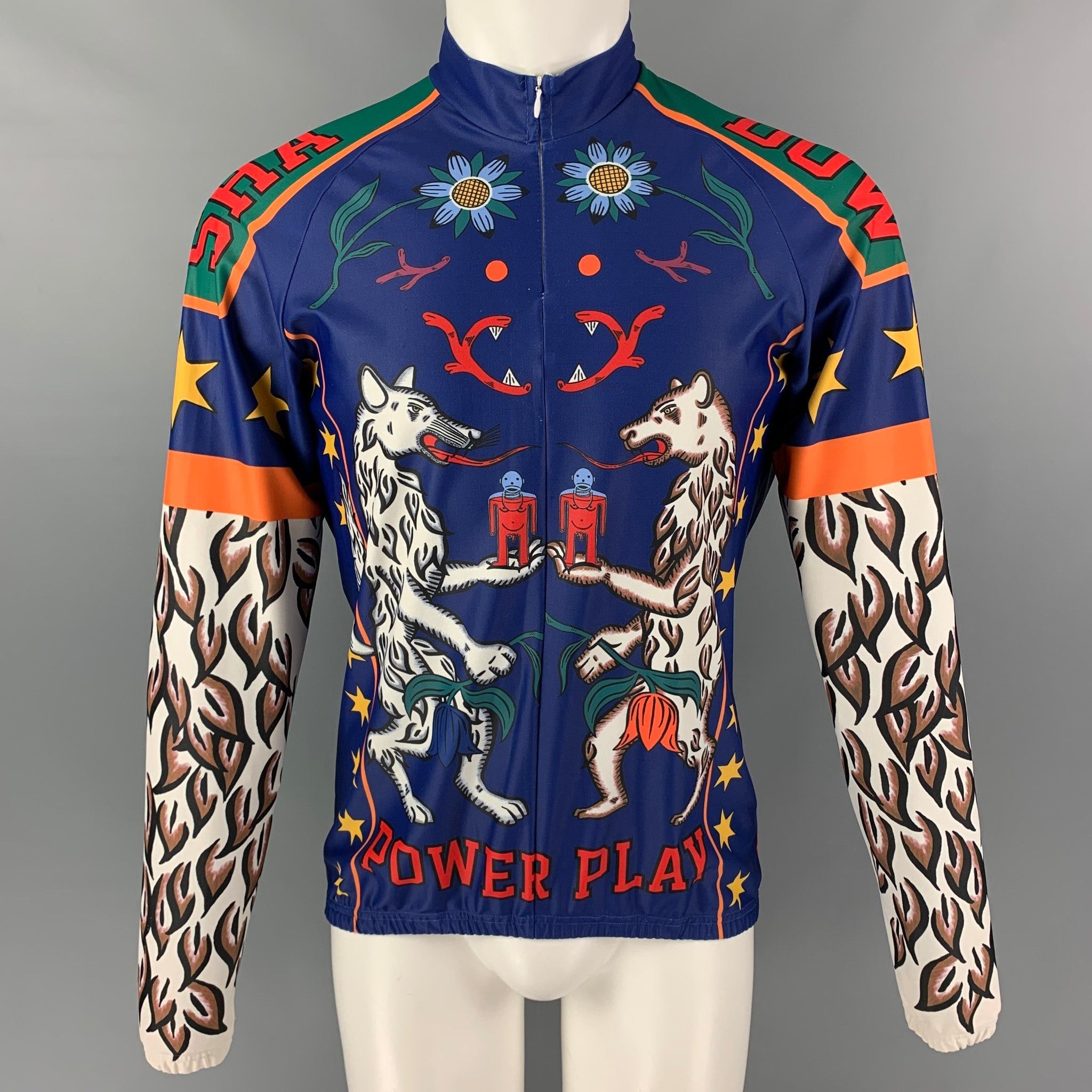 Pre-owned Walter Van Beirendonck Fw17 Blue Graphic Nylon Jersey Bike Top