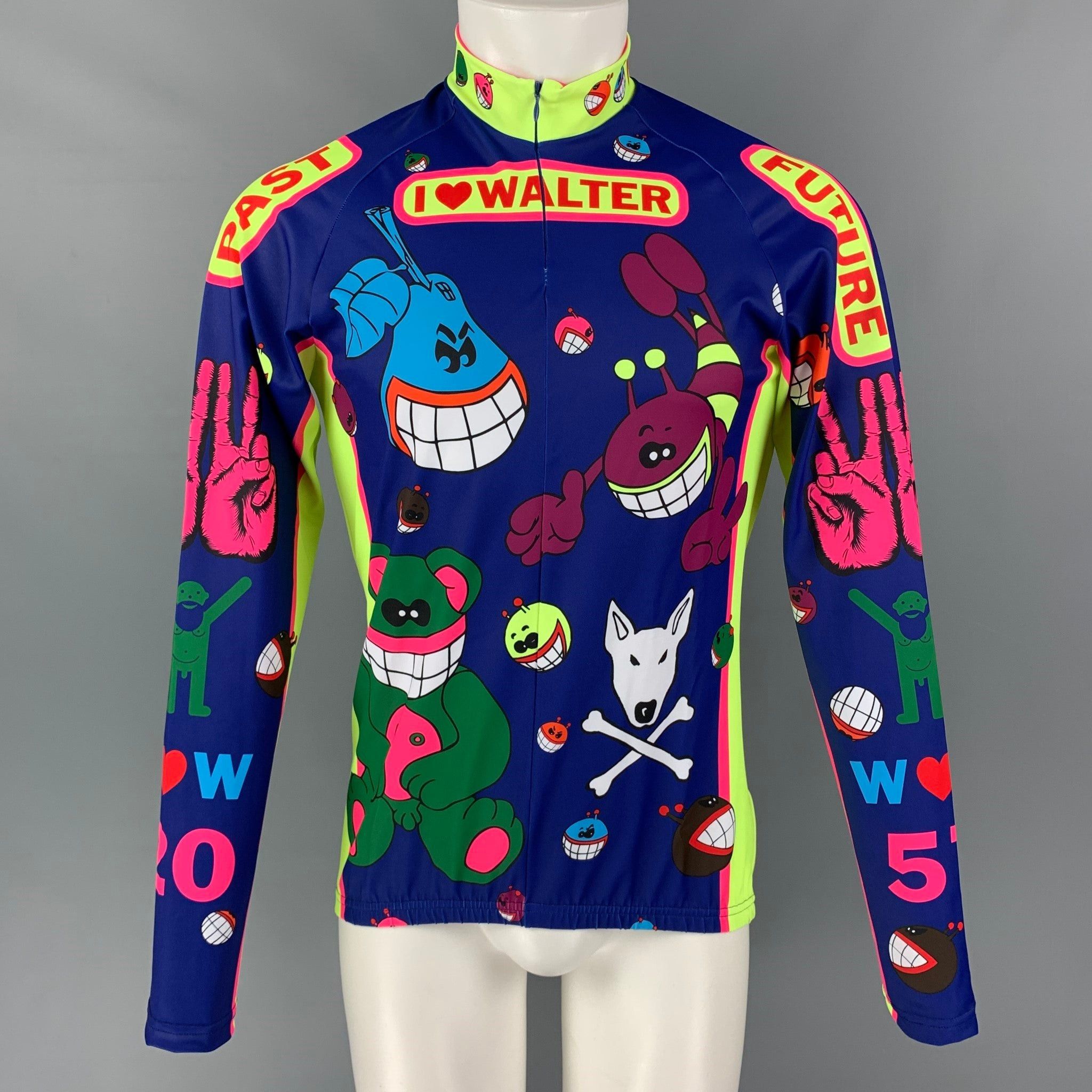image of Walter Van Beirendonck Fw21 Blue Graphic Nylon Jersey Bike Top, Men's (Size Large)
