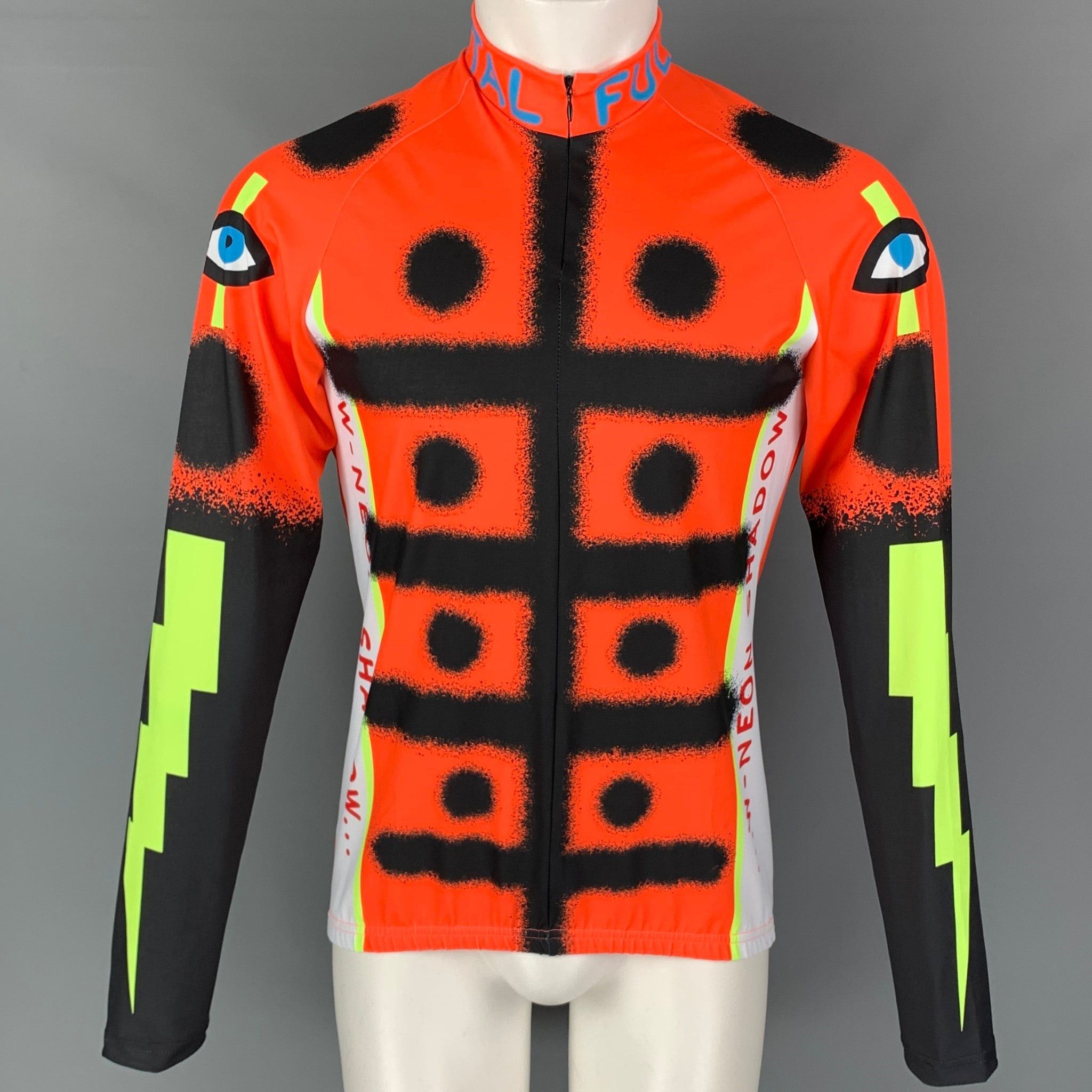 image of Walter Van Beirendonck Ss22 Orange Graphic Nylon Jersey Bike Top, Men's (Size Large)