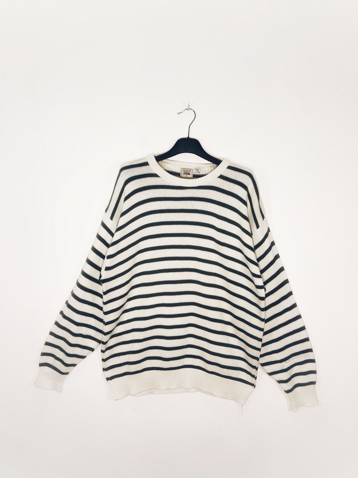 image of Country Road Striped Knit Sweatshirt Made In Usa in White, Men's (Size XL)
