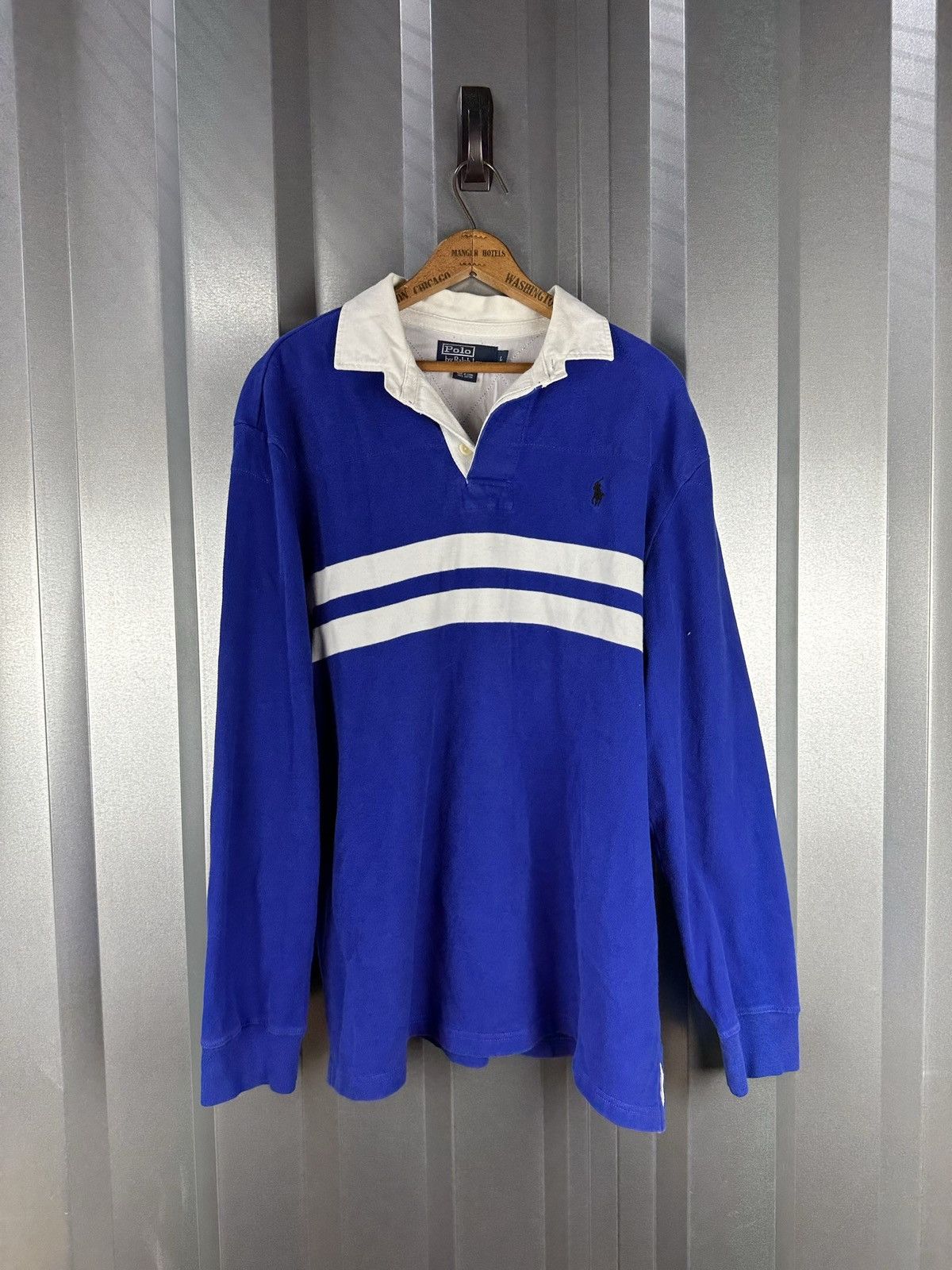 Polo Ralph Lauren Vintage Polo Ralph Lauren Blue Striped Rugby Polo Shirt Size US L / EU 52-54 / 3 - 1 Preview