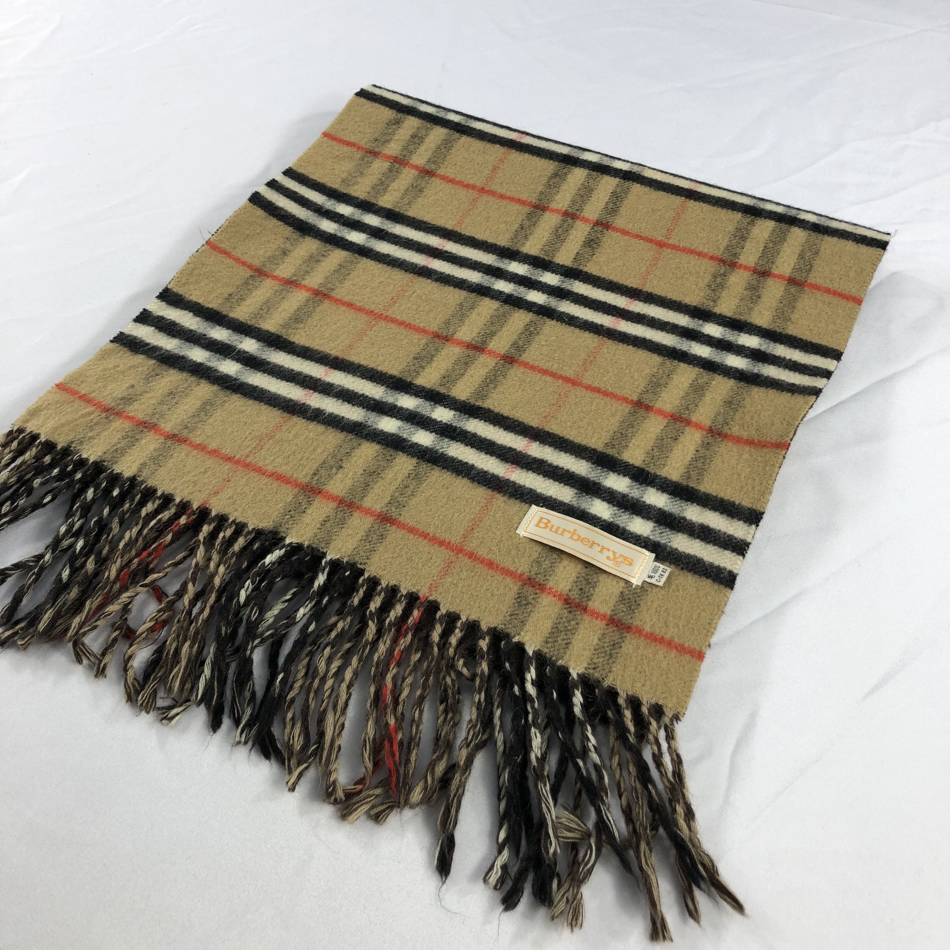 Burberry Burberrys Nova Check Tan Wool Scarf Muffler V1038 Size ONE SIZE - 2 Thumbnail