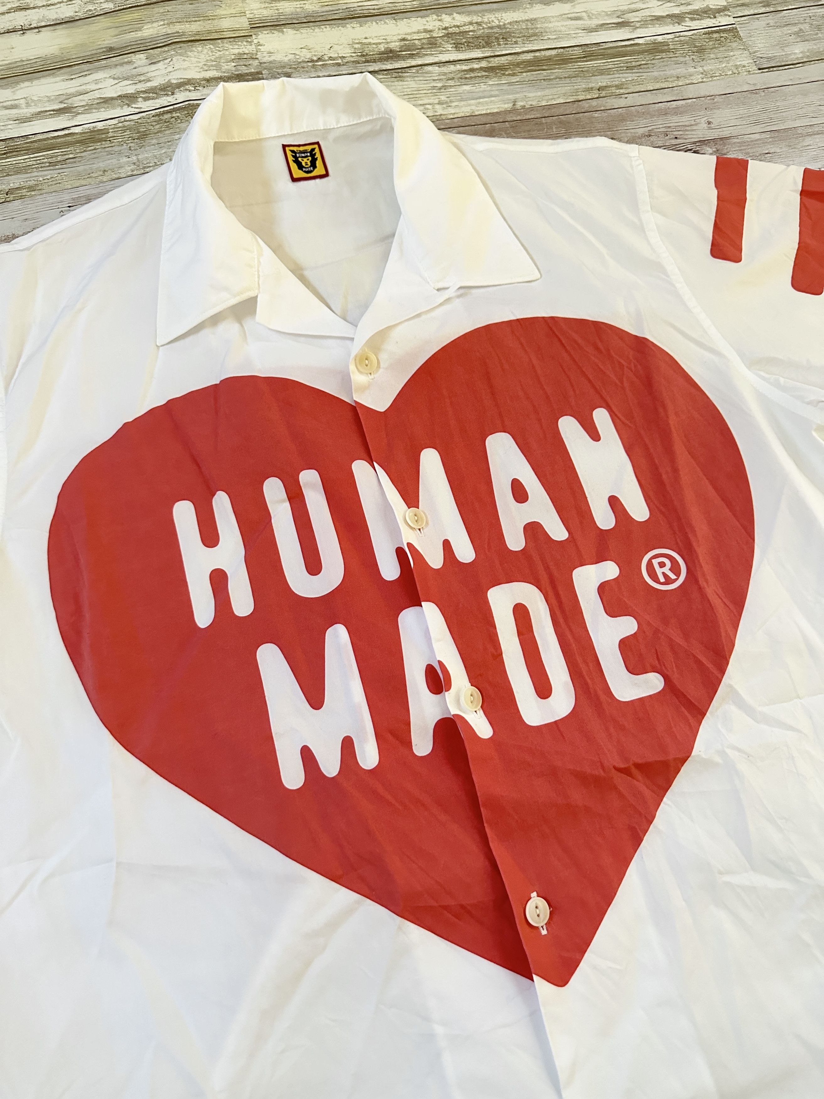image of Human Made Big Heart Aloha Shirt in White, Men's (Size XL)