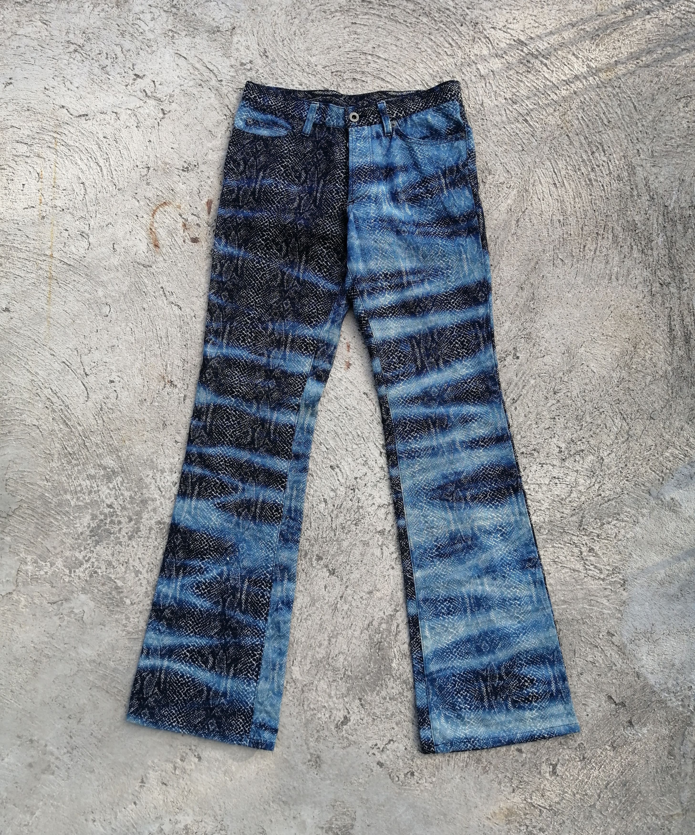 image of 5351 Pour Les Hommes Snake Skin Pattern Flare Pants in Blue, Men's (Size 29)