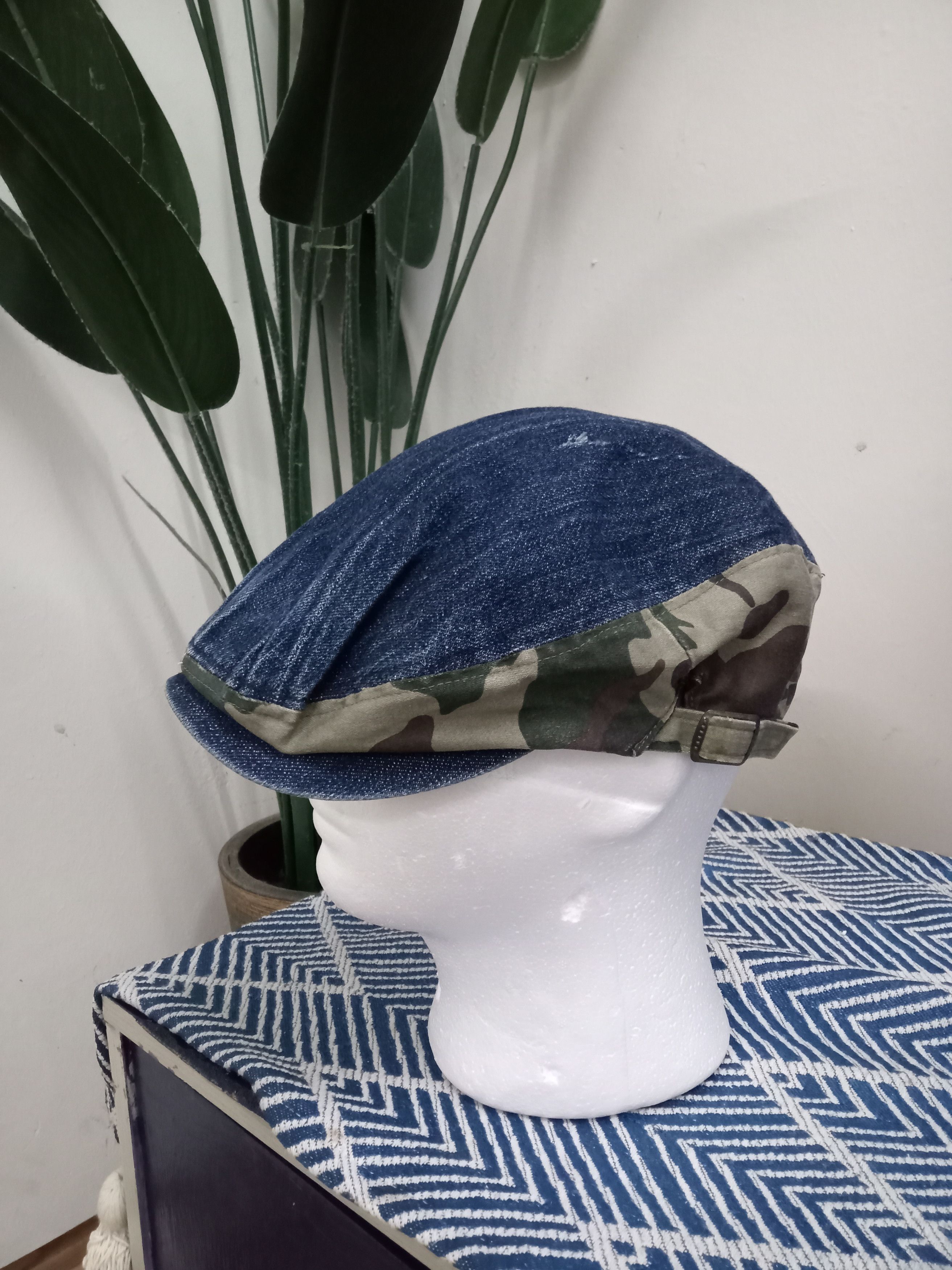 image of Vintage Evisu Yamane Camo Denim Baretta Cap in Indigo Camo, Men's