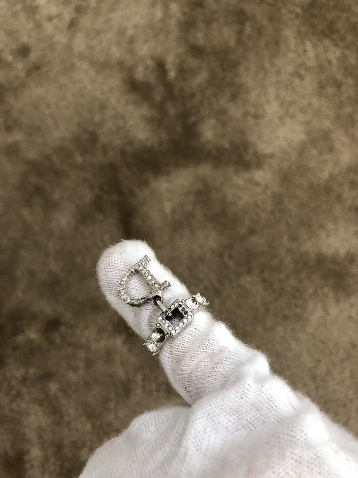 Pre-owned Dior Encrusted D Ring Size 6 In Silver