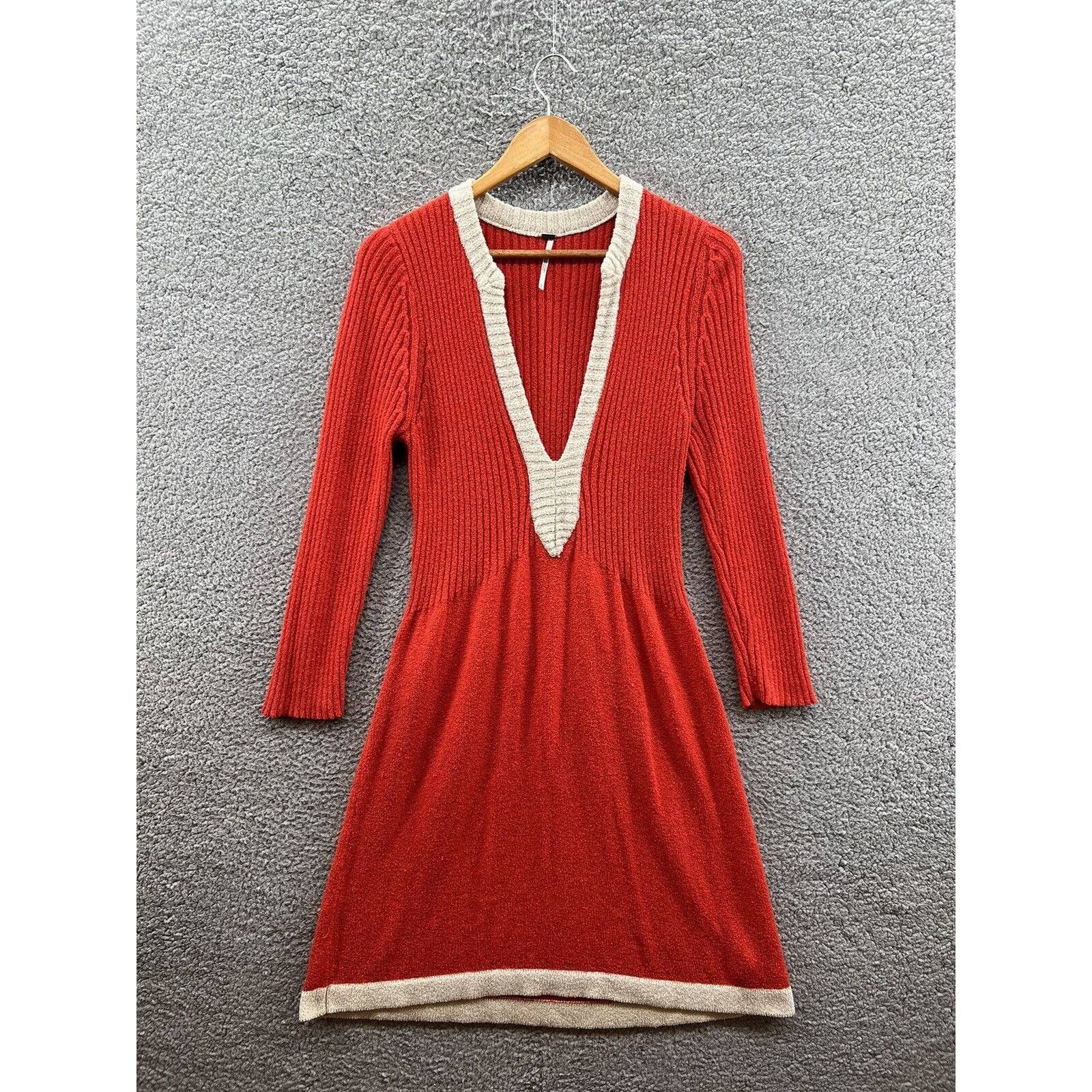 Free People Terry Cloth Long Sleeve V-Neck Red Mini Dress