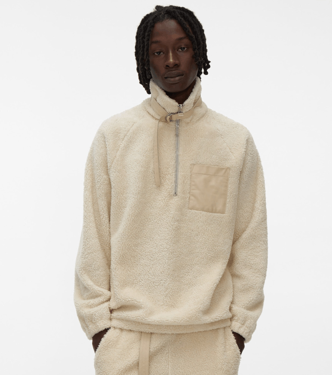 Image of Helmut Lang Shaggy Fleece Sweatshirt in Winter White, Men's (Size 2XL)