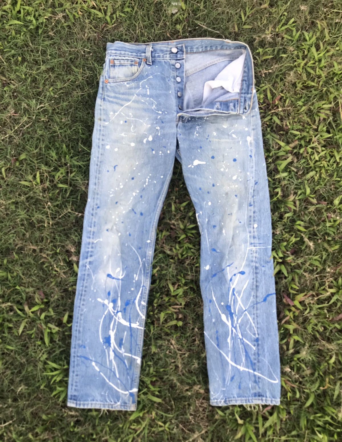 Levi's Vintage Clothing Vintage Levi’s 501 custom distressed paintings denim jeans Size US 30 / EU 46 - 2 Thumbnail