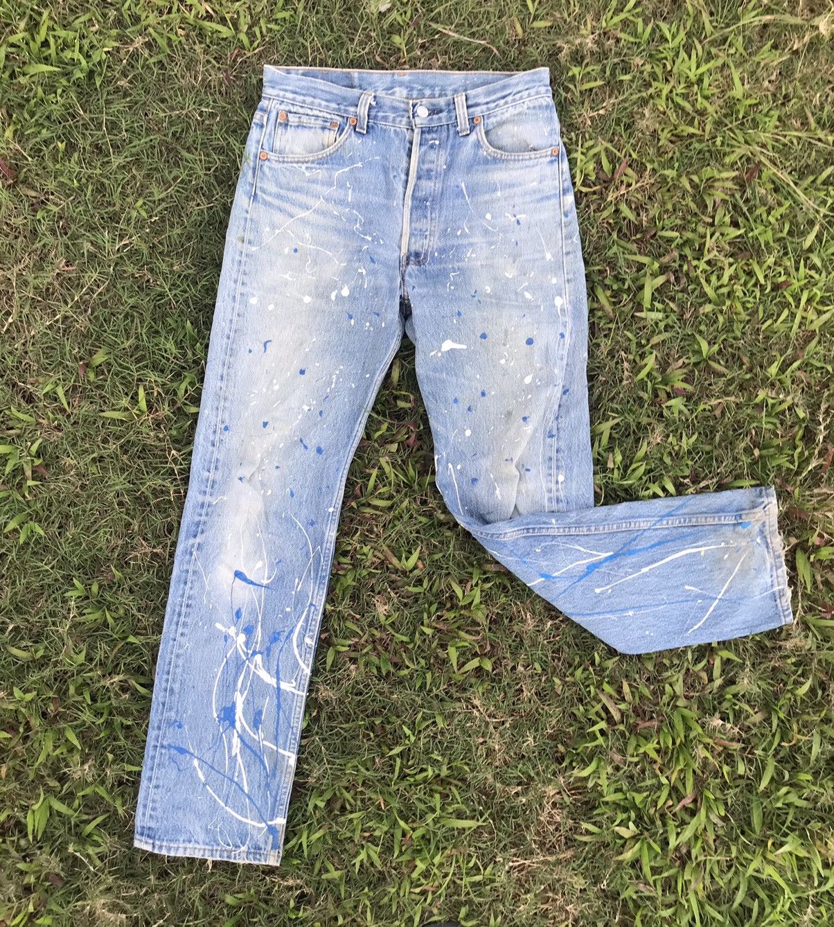 Levi's Vintage Clothing Vintage Levi’s 501 custom distressed paintings denim jeans Size US 30 / EU 46 - 1 Thumbnail