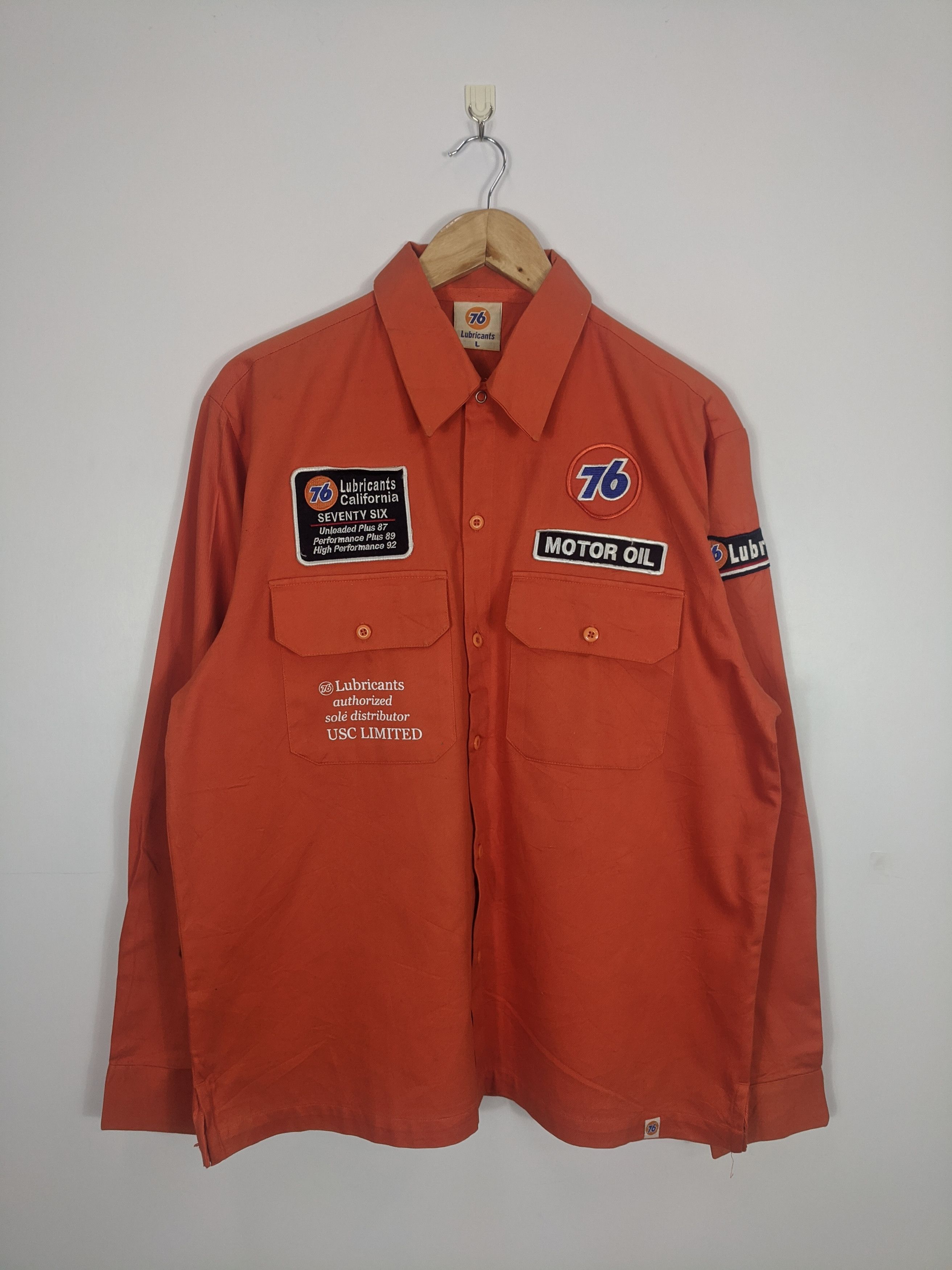 image of 76 Lubricant Racing Jacket Full Patch in Orange, Men's (Size Large)