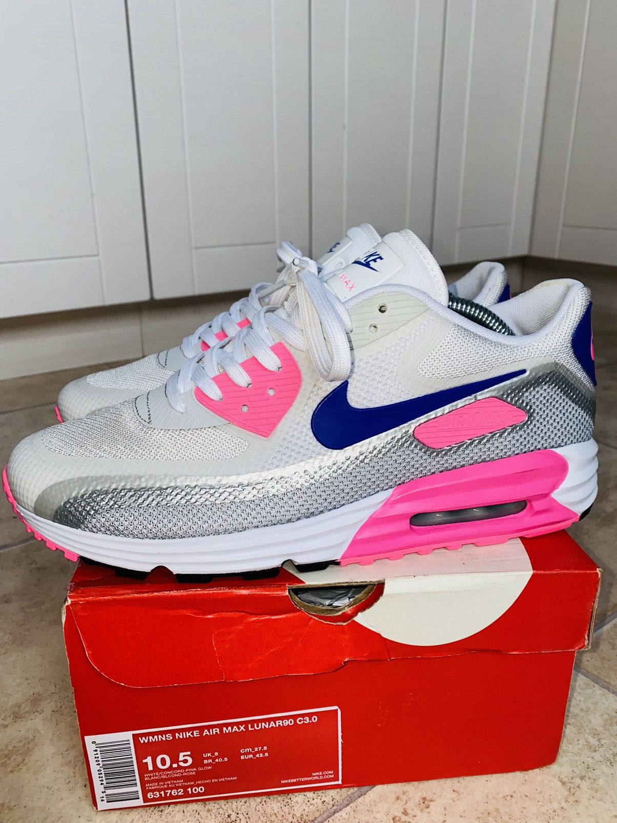 image of Atmos x Nikelab Airmax90 Lunar C3.0 Concord 2014 Bw Fragment Tn Acg Shoes in White/Pink, Men's