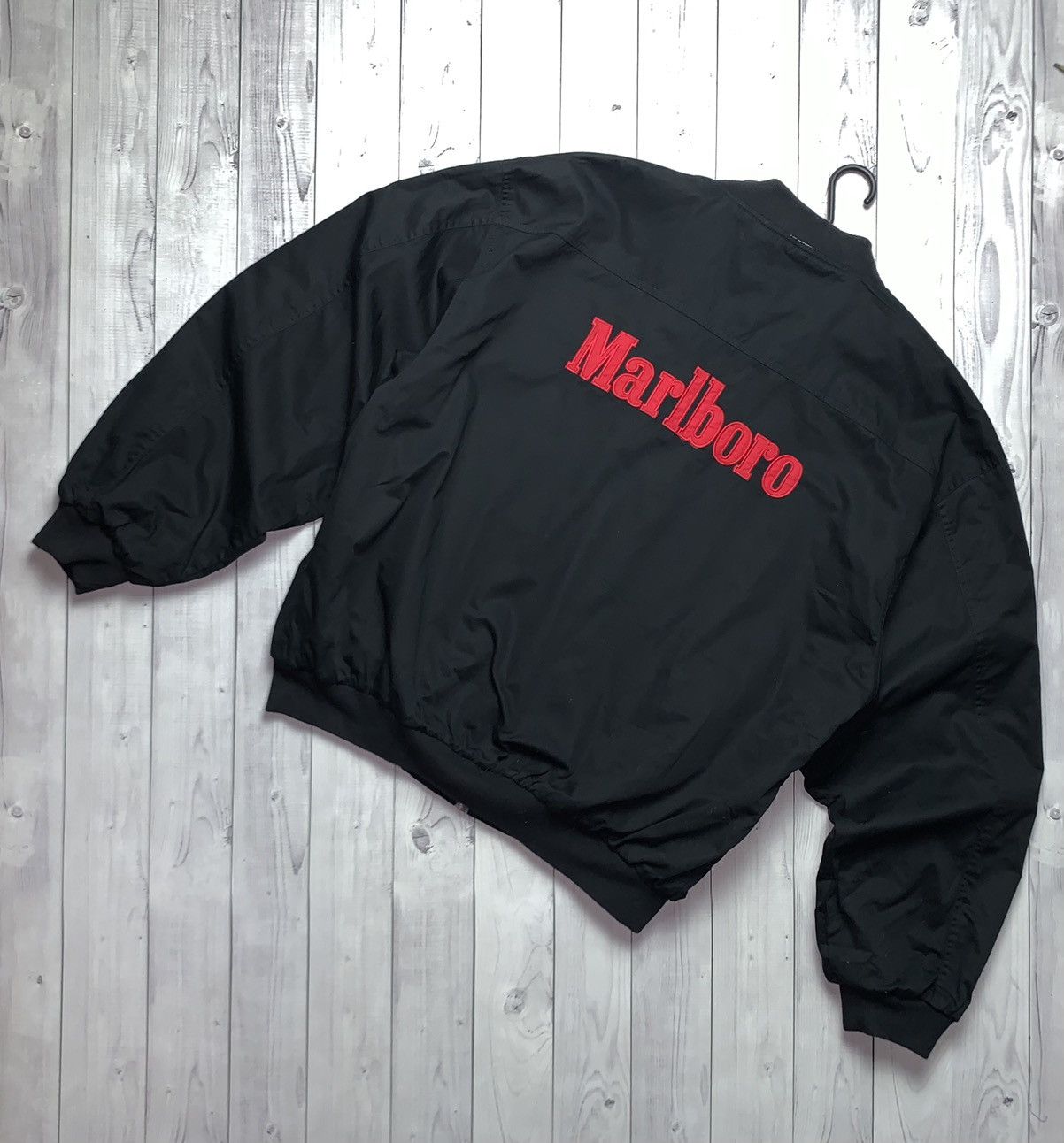 Pre-owned Marlboro X Vintage Marlboro Bomber Jacket Big Logo Size Xl Red/black